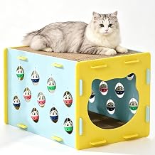 2-Tier Cat Scratching Pad with Cat Bed & Bell Balls, Interactive Cat Tunnel Playground, Dual-Level Corrugated Cardboard Scratch Toy with Side-Attached Hanging Balls for Indoor Cats & Kittens