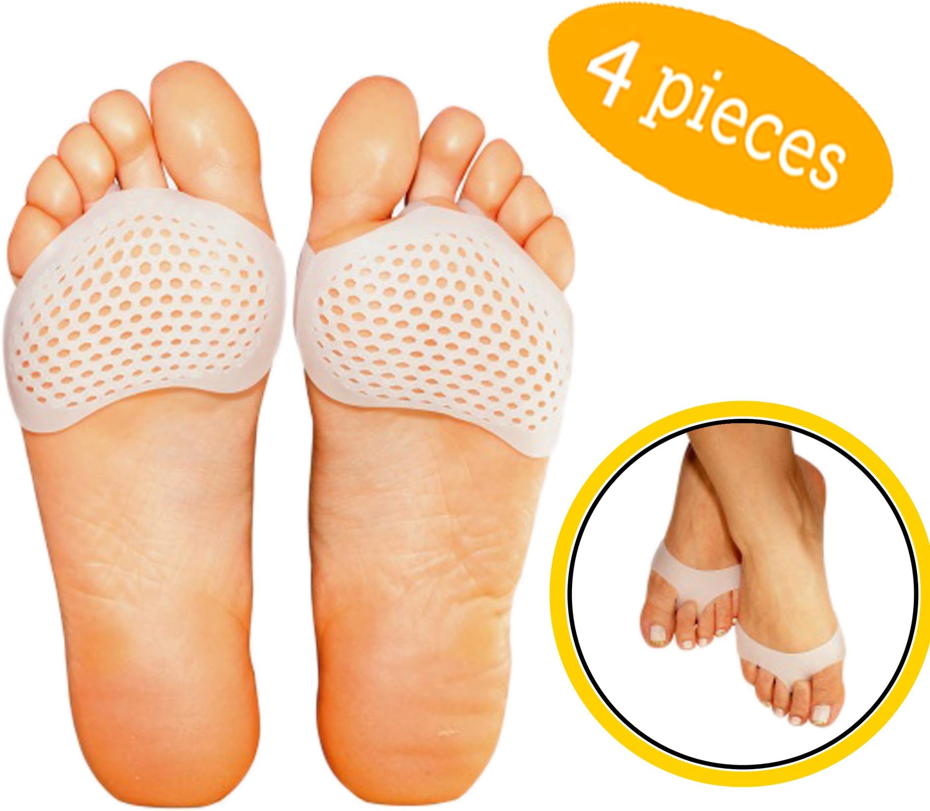 [Improved] Breathable Metatarsal Foot Pads-Ball of Foot Cushions, Forefoot Blister Prevention, Callus Prevention, Foot Support and Foot Pain Relief, 4 Pieces Pedi Soother Solutions Ventilated Gel Pads