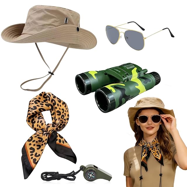 xolear 5 Piezas Disfraz Safari Mujer con Sombrero caza, Telescopio