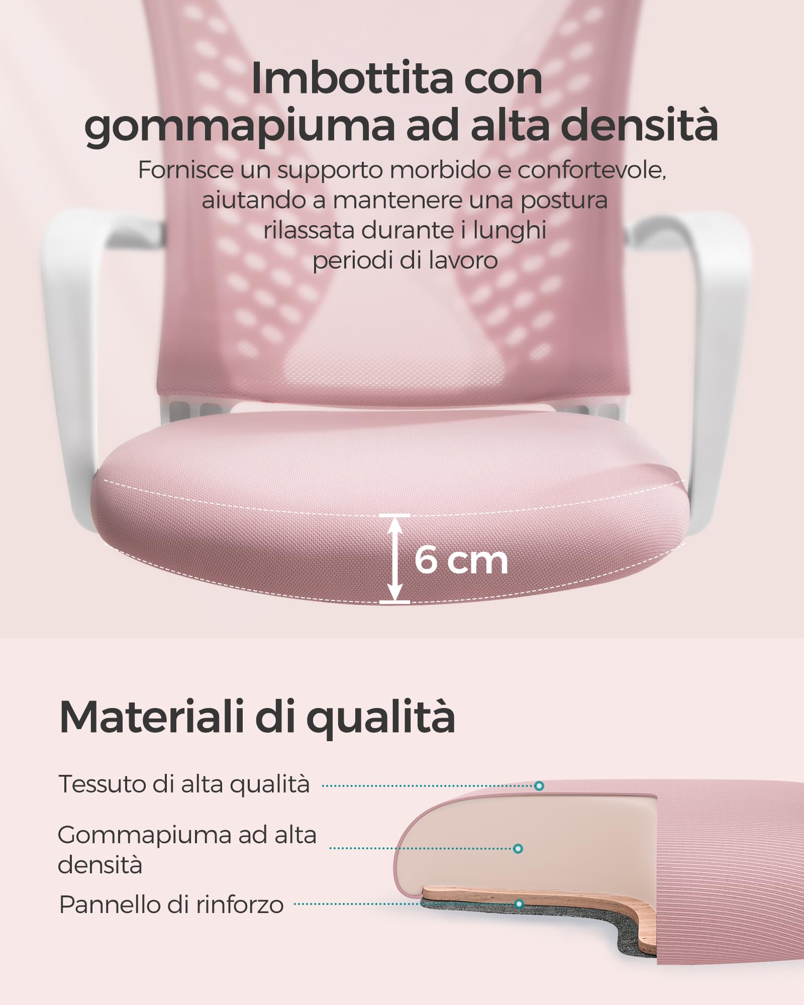 SONGMICS Silla de Malla, Silla de Oficina Giratoria, Altura Ajustable, Función de Inclinación, Respaldo y Asiento Transpirable, para Estudio, Oficina, Carga de 120 kg, Rosa Jalea OBN022R02