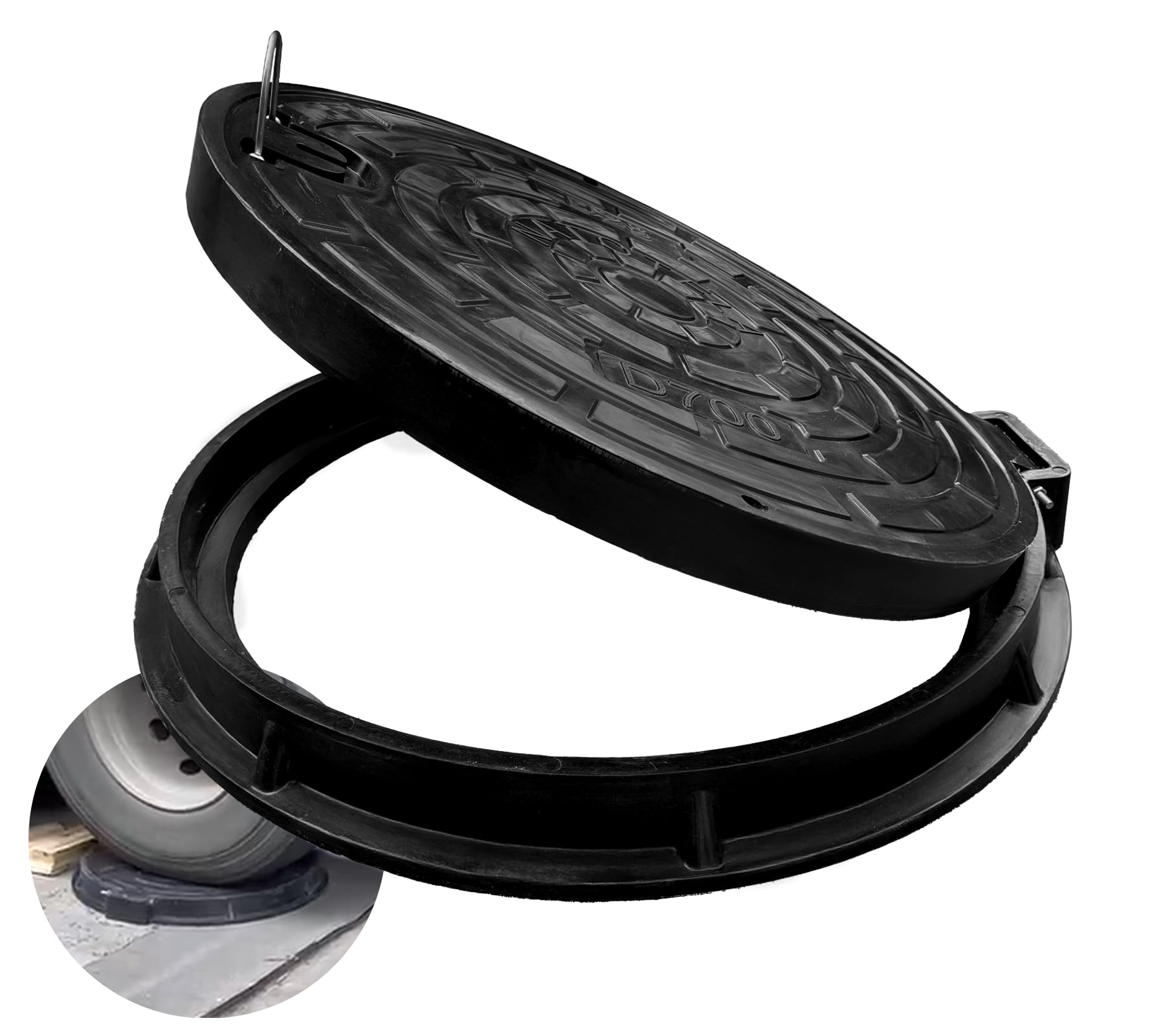 32in Lockable Hinged Driveway Manhole Cover and Frame w/Bolted Down, Top Cover 55000 lbs Loading Class-8,26in Clear opening,Fiberglass C250 Septic Tank Lid SMC Sewer Cover