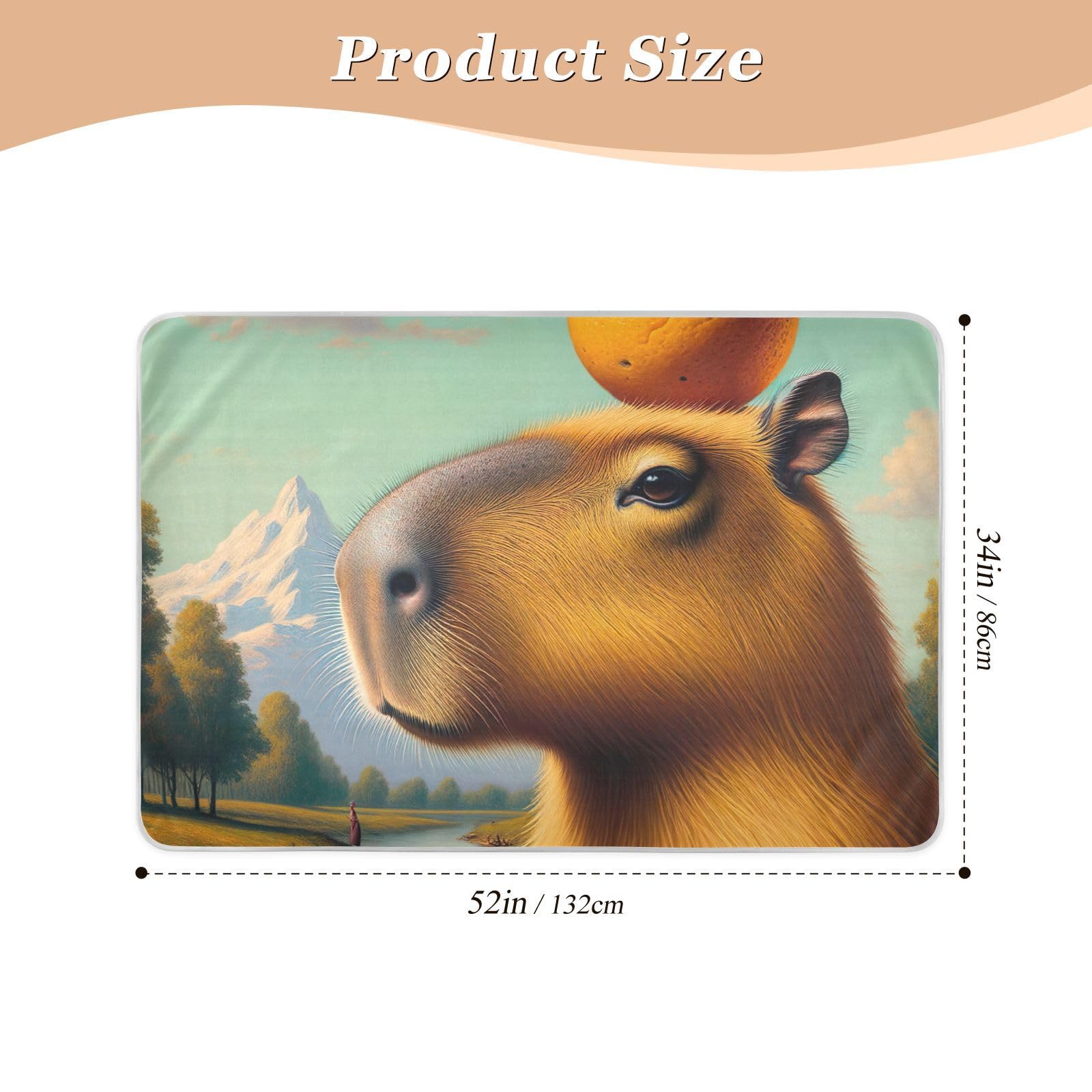 Capybara Orange Hat Mint Waterproof Pads for Bed Washable, Large, Water Proof Bed Pads, Washable Underpads for Bed