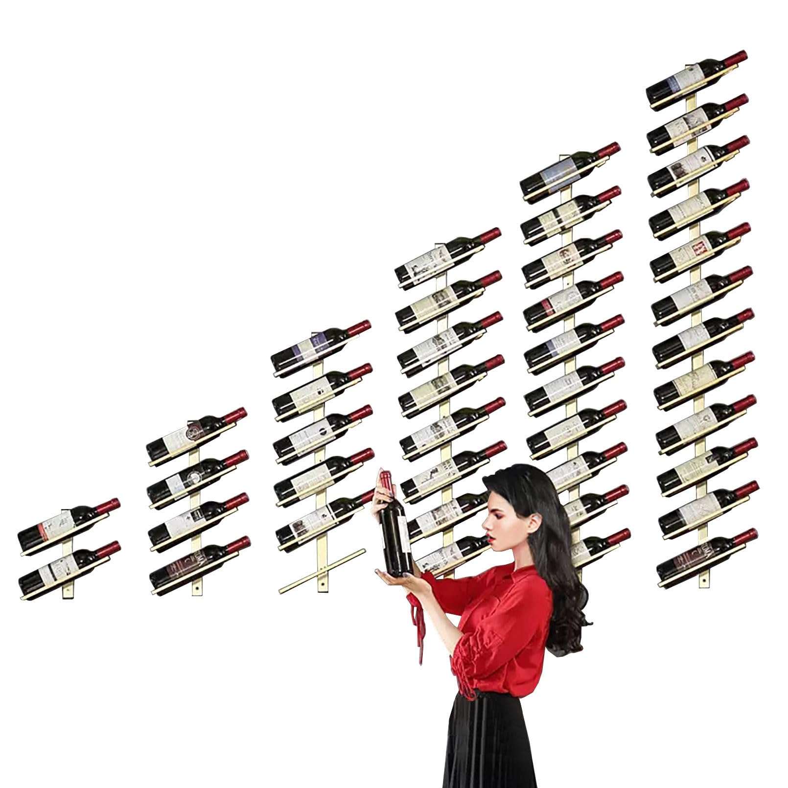 Metal Wine Rack Wall Mounted Wine Bottle Holder, Bar Shelves for Liquor Bottles Wall Mounted, Wine Bottle Storage Organizer for Kitchen, Pantry, Dining Room, Bar, Wine Cellar, 4 Bottles, Gold