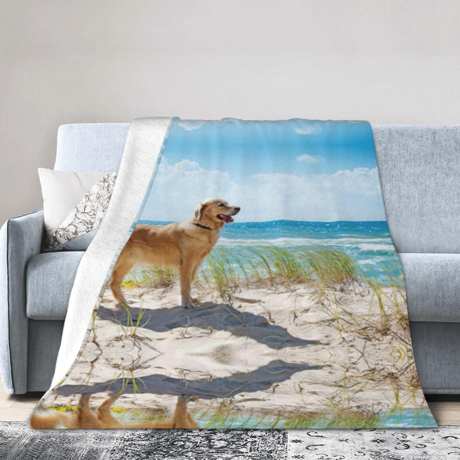 Uusnwaa Soft Cosy Fleece Warm Throw Golden Retriever Print Blanket