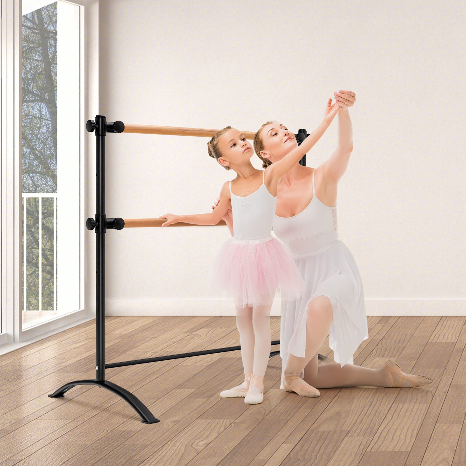 GYMAX Barra de Ballet Independiente de 121 cm, Equipo de Ballet Portátil, Ajustable en Altura para Estiramiento y Entrenamiento de Baile, Soporte para Barra de Ballet para el Hogar, Estudio