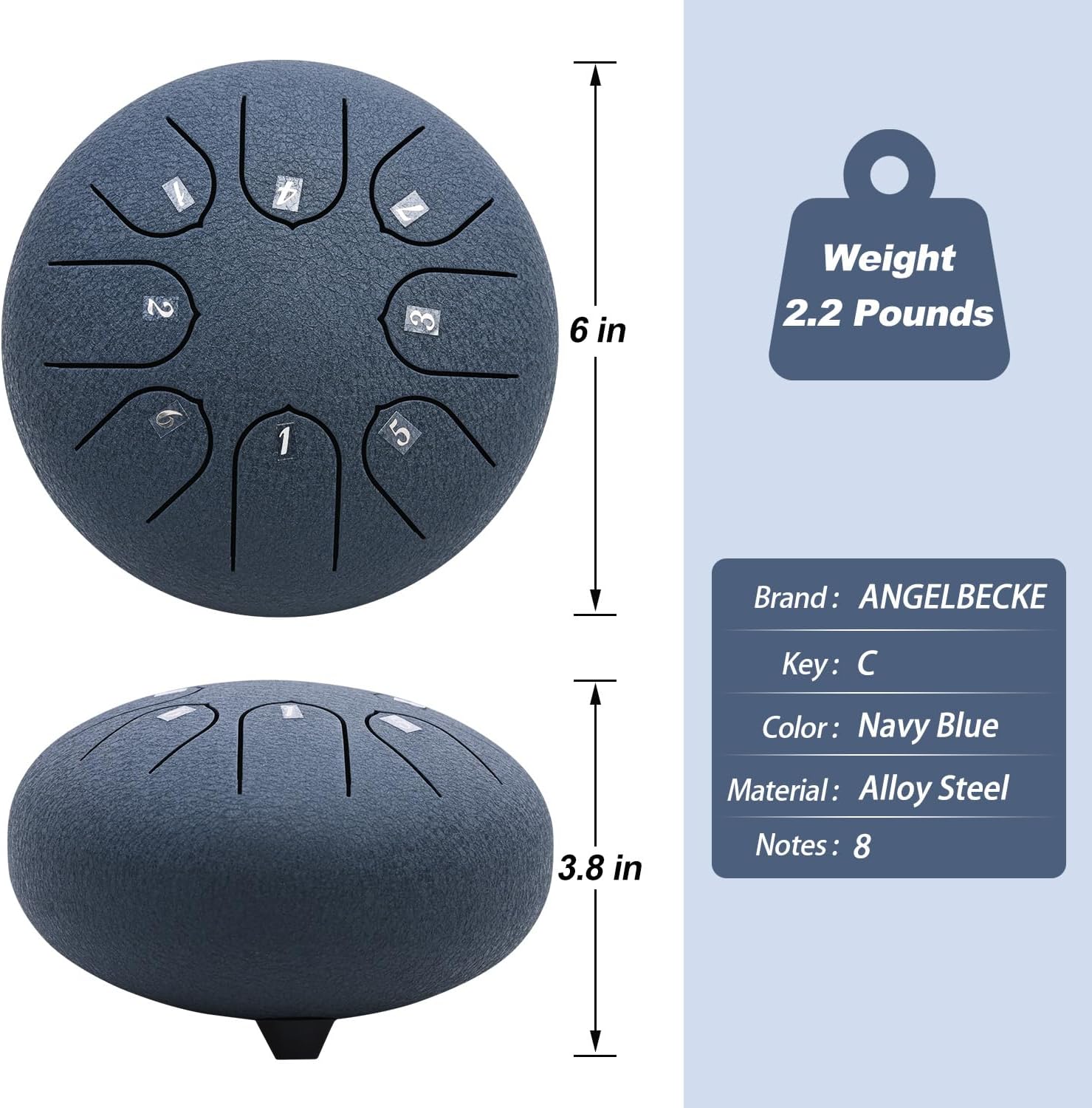 Steel Tongue Drum - 6 Inch 8 Notes C-key Handpan Drum Percussion Instruments with Music Book for Musical Education Entertainment Meditation Concert Mind Healing Yoga Zen (Navy Blue)