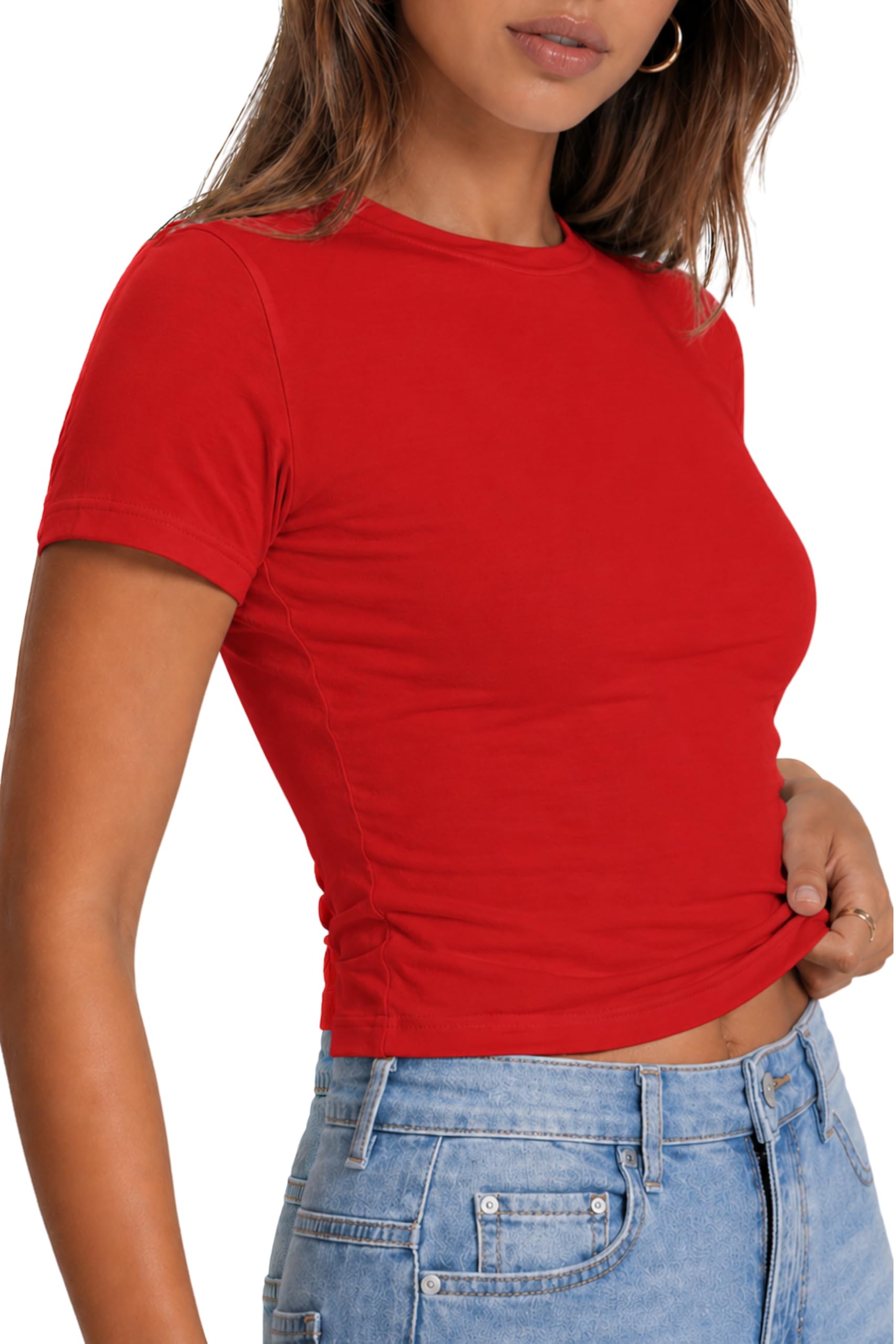 Re Tech UK - Crop Tops for Women - Fitted Short Sleeve Round Neck Plain Cropped Top - Ladies T-Shirt - Tops for Women UK - Perfect for Casual Everyday Wear - Y2K (Red, M/L)