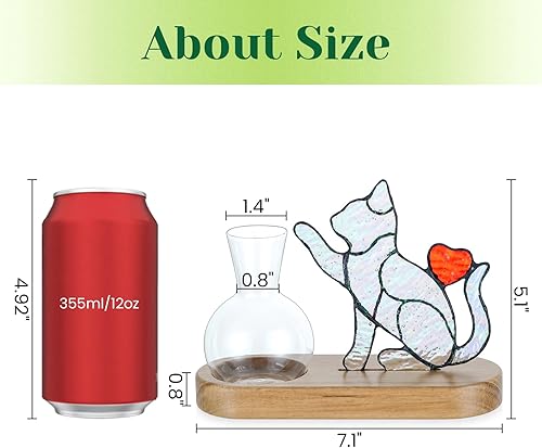 Miniatura 5 de Hewory Estaciones de propagación de gatos hechas a mano maceta iridiscente para gatos con soporte de madera para decoración de escritorio para