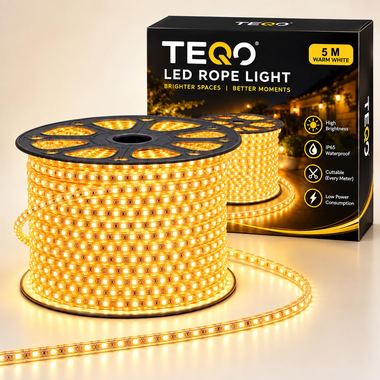 TEQO LED Rope Light - 10M Warm White, Waterproof -10
