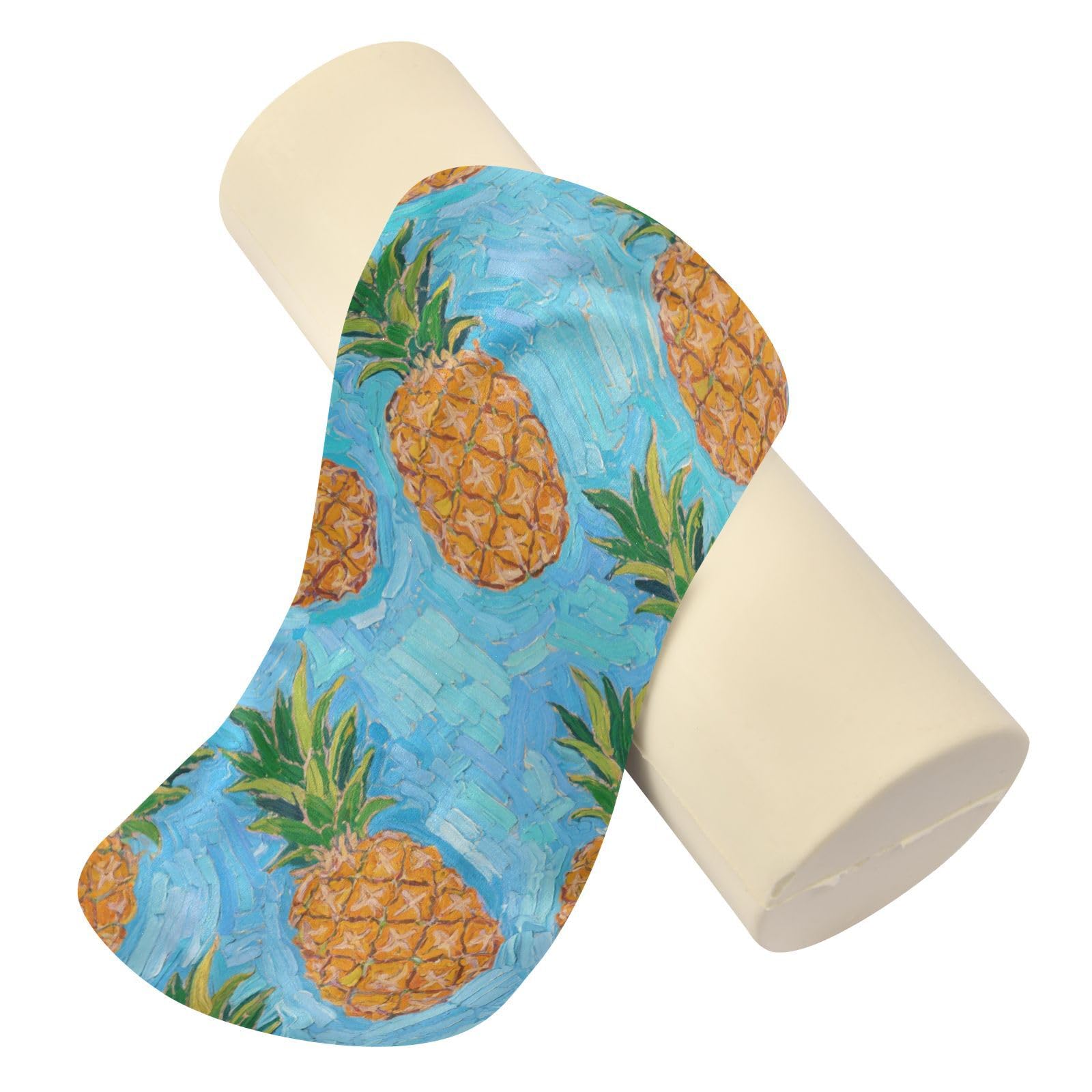 EtherSpher Art Painting Blue Fruit Pineapple Decorative Knee Bolster Pillow for Legs Small Round Pillow Insert Round Cushion Cervical Support almohada para cervicales y Cuello