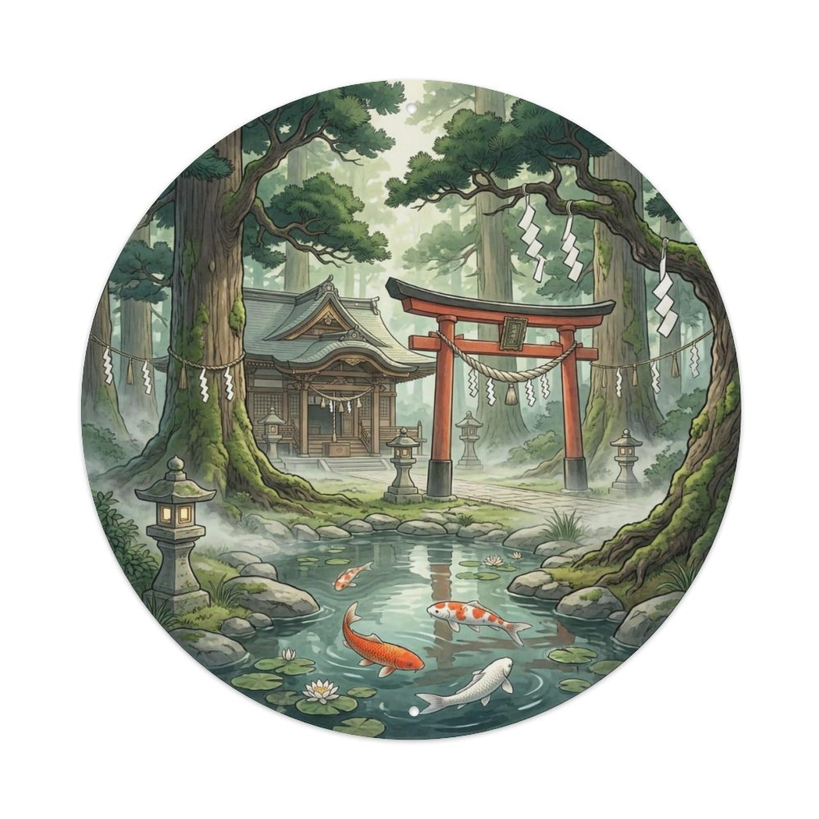 Japanese Koi Fish Sacred Rope Shrine Spiritual Vintage Metal Tin Sign Plaque Wall Decor for Cafe, Club Bar, Office, Garden Metal Poster 8x8Inch