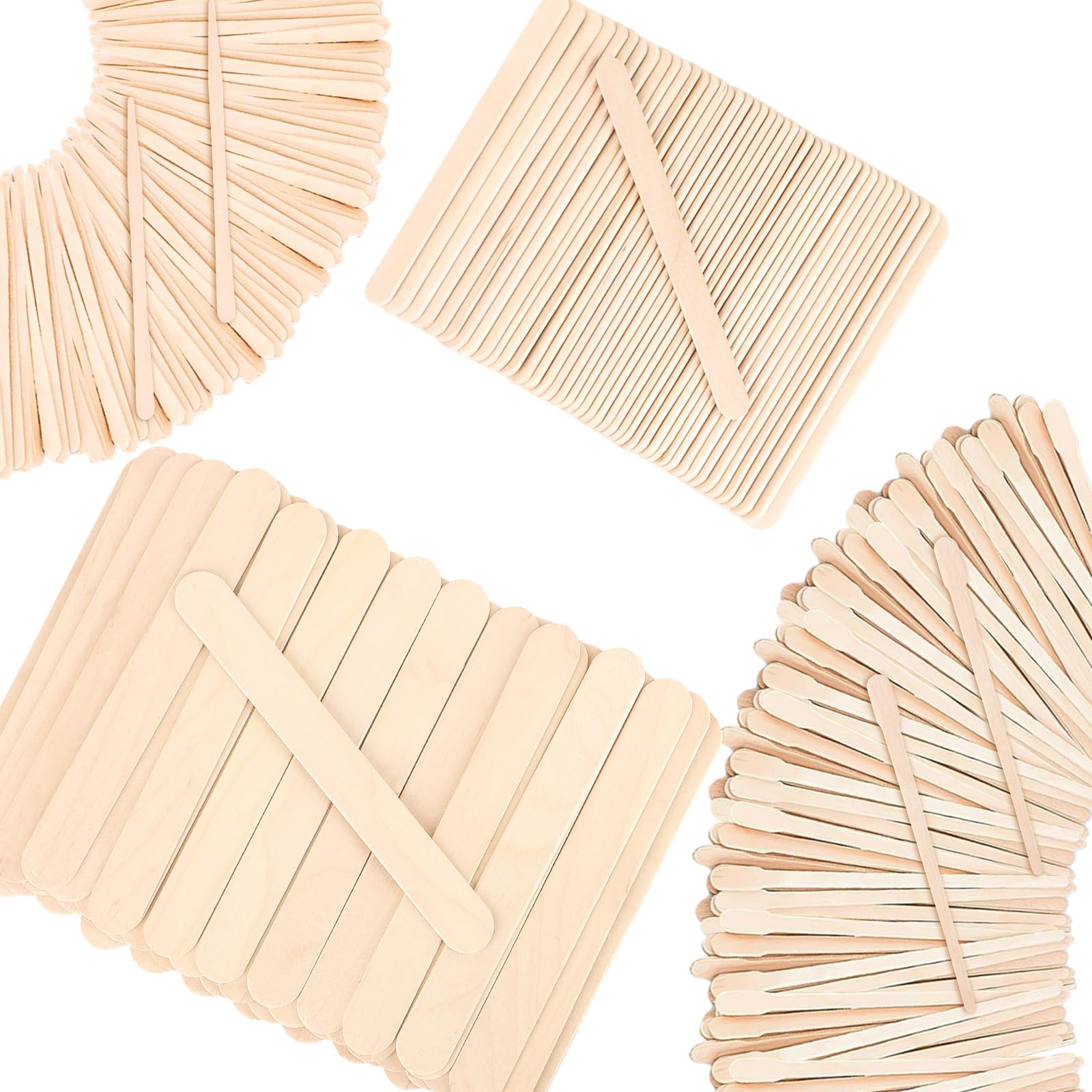 4 Style 500 Pcs Assorted Waxing Sticks for Hair Removal, Wax Applicator Spatulas for Body Leg Face Eyebrows, Small Medium Large Sizes Popsicle Sticks for Waxing or Wood Craft Sticks