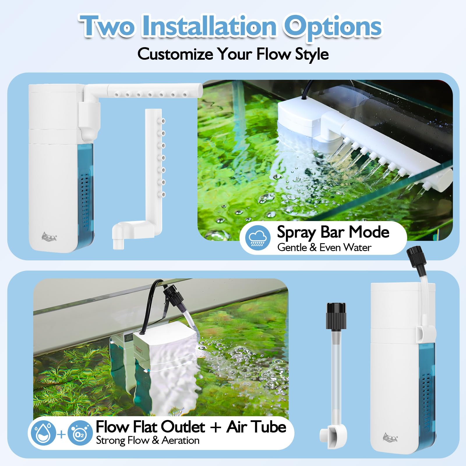 AQQA Filtro interno per acquario, regolabile con pompa dell'acqua da 600 l/h, pompa filtro per acquario, filtro in spugna da 7 W, ossigeno, filtraggio, ciclo dell'acqua, per acquari da 75 a 150 l