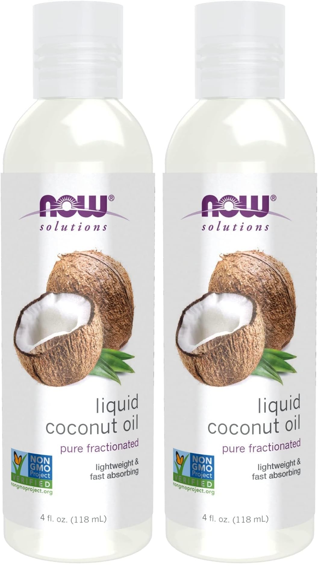 NOW Solutions, Liquid Coconut Oil, Light and Nourishing, Promotes Healthy-Looking Skin and Hair, 4-Ounce (Pack of 2)