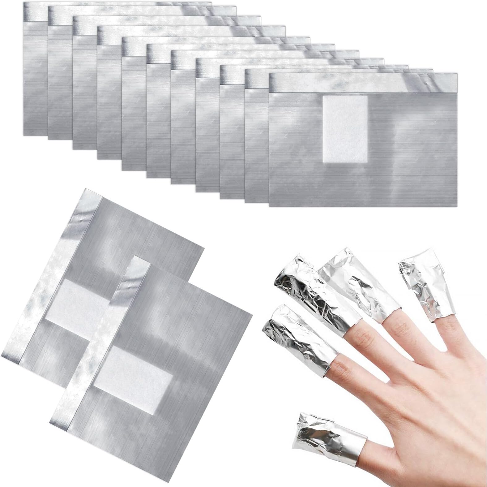 200 Pcs Foil Nail Wraps, Foils for Gel Nails, with Pre-attached Lint-Free Cotton Pads, Acetone Polish Remover, Fast & Gentle Soak Off Removing, Silver