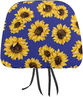 FJQWKLF Fundas para reposacabezas de Coche con Girasoles Amarillos en Color Morado, Estampado novedoso, Fundas Decorativas universales, Paquete de 2 Fundas para reposacabezas