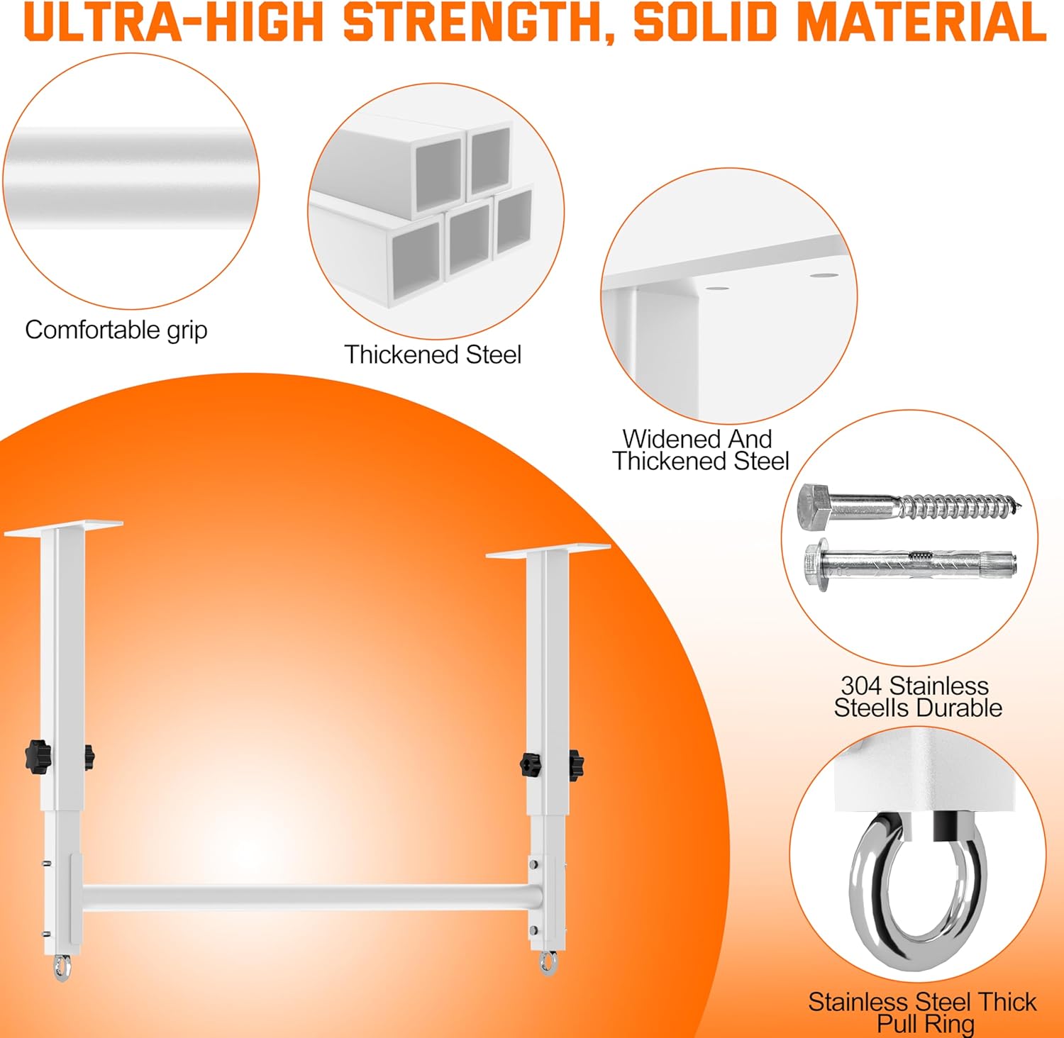 48" Ceiling Mount Pull Up Bar, Heavy Duty Multi-Grip Rafter Chin Up Bar for Garage/Basement/Backyard Ceiling Beam, Adjustable Height&Supports to 650 Lbs