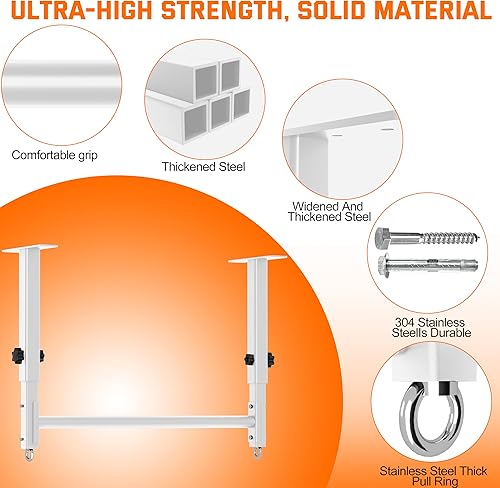 Miniatura 4 de Barra de dominadas de montaje en techo de 48 pulgadas, barra de barbilla de agarre múltiple resistente para garajesótanopatio trasero, altura