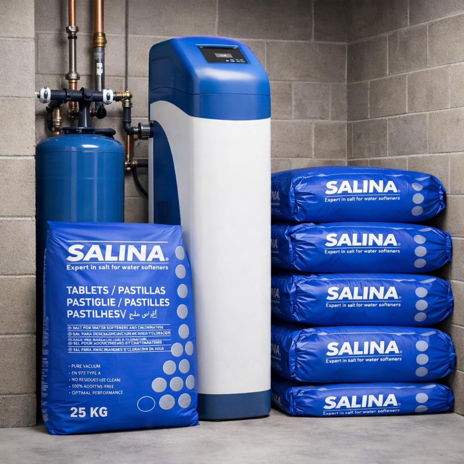 Sal en Tableta - Descalcificación de Agua - Agua más Clara y Suave - Sal para Piscina 25 kg x 10