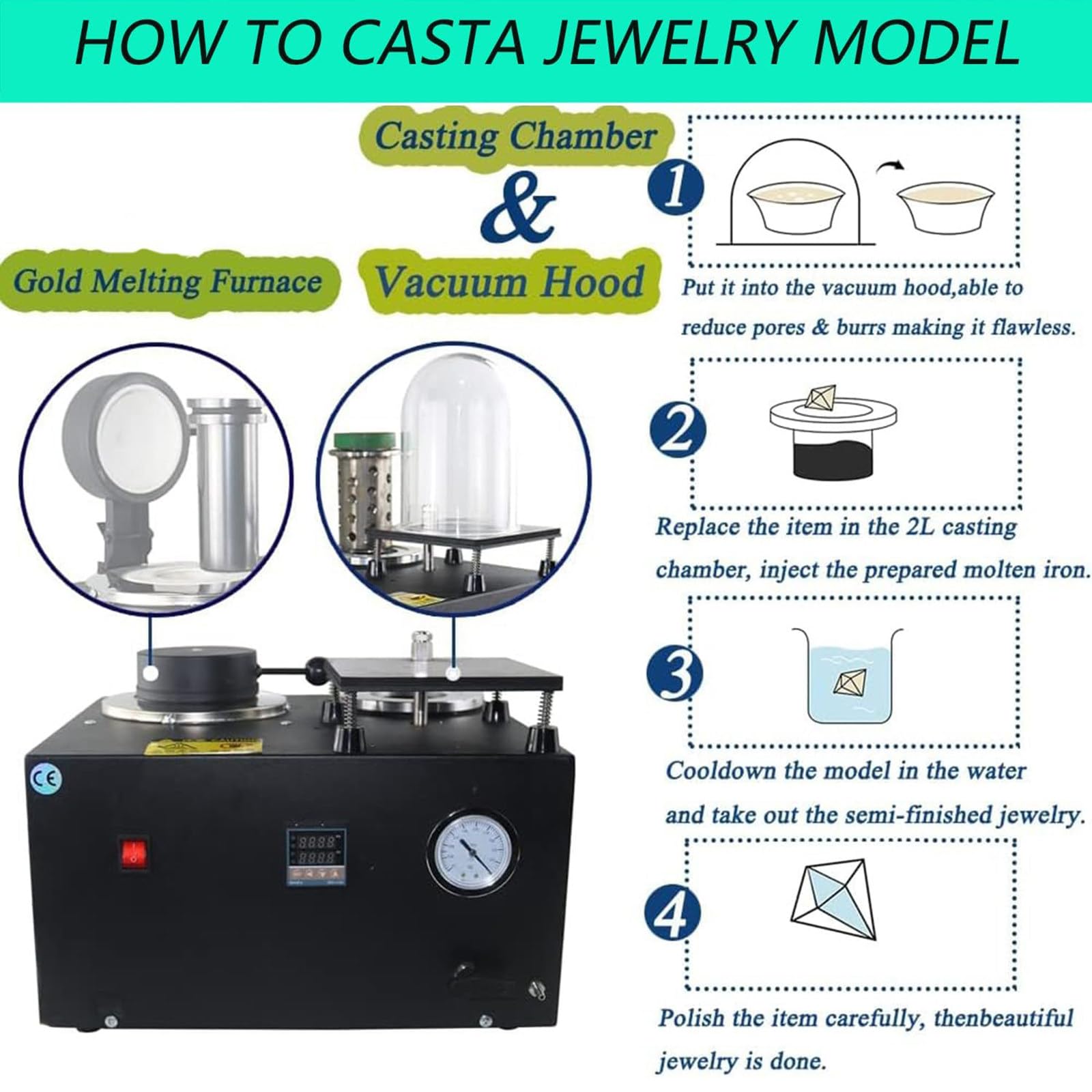 Máquina de fundición al vacío 3 en 1, horno de fusión de oro de 3 kg con pantalla digital, herramienta de fundición de joyas de metal precioso para fundición de cera perdida