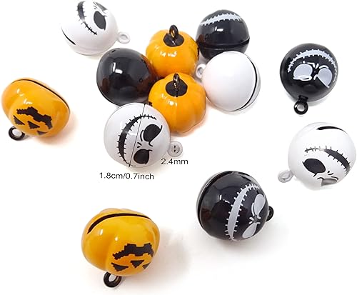 Miniatura 2 de Honbay 12 decoraciones de Halloween, campanas de calabaza, campanas de calavera fantasma, para árbol de Halloween, aretes, collar de mascotas,