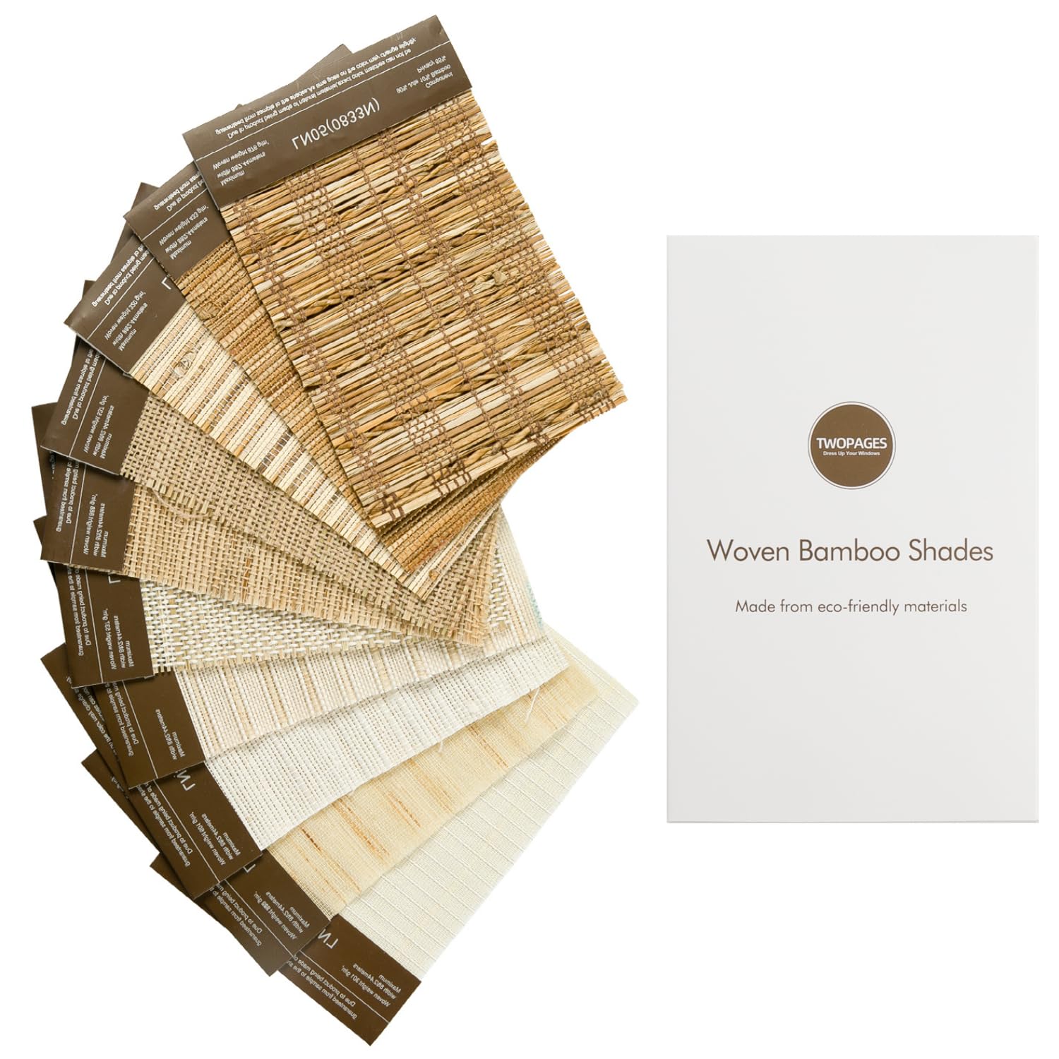 TWOPAGES Natural Woven Bamboo Shade Sample Book,10 Colors