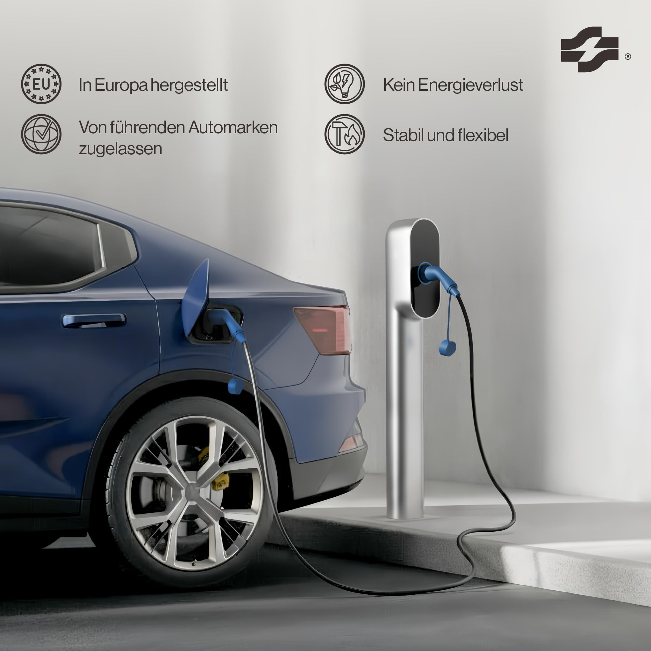 Voldt Ladekabel Typ 2 11 kW 16 A dreiphasig für Elektroautos EV PHEV, Typ 2 zu Typ 2 Modus 3, Geeignet für Modelle S/X/Y/3, ID.4, E-Tron, e-208, I4, IX1, Zoe, etc. Schutzklasse IP67