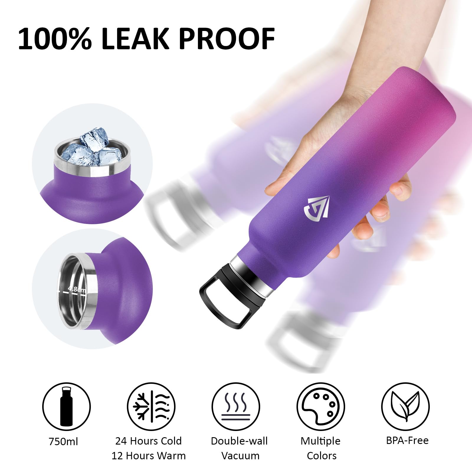 Borraccia Termica, Borraccia 750 ml, Senza BPA, Borracia con Cannuccia e Filtro, Senza Perdite, Bottiglia Termica, Borracce Termiche per Campeggio, Uffici, Caffè, Viaggio, Palestra, Yoga