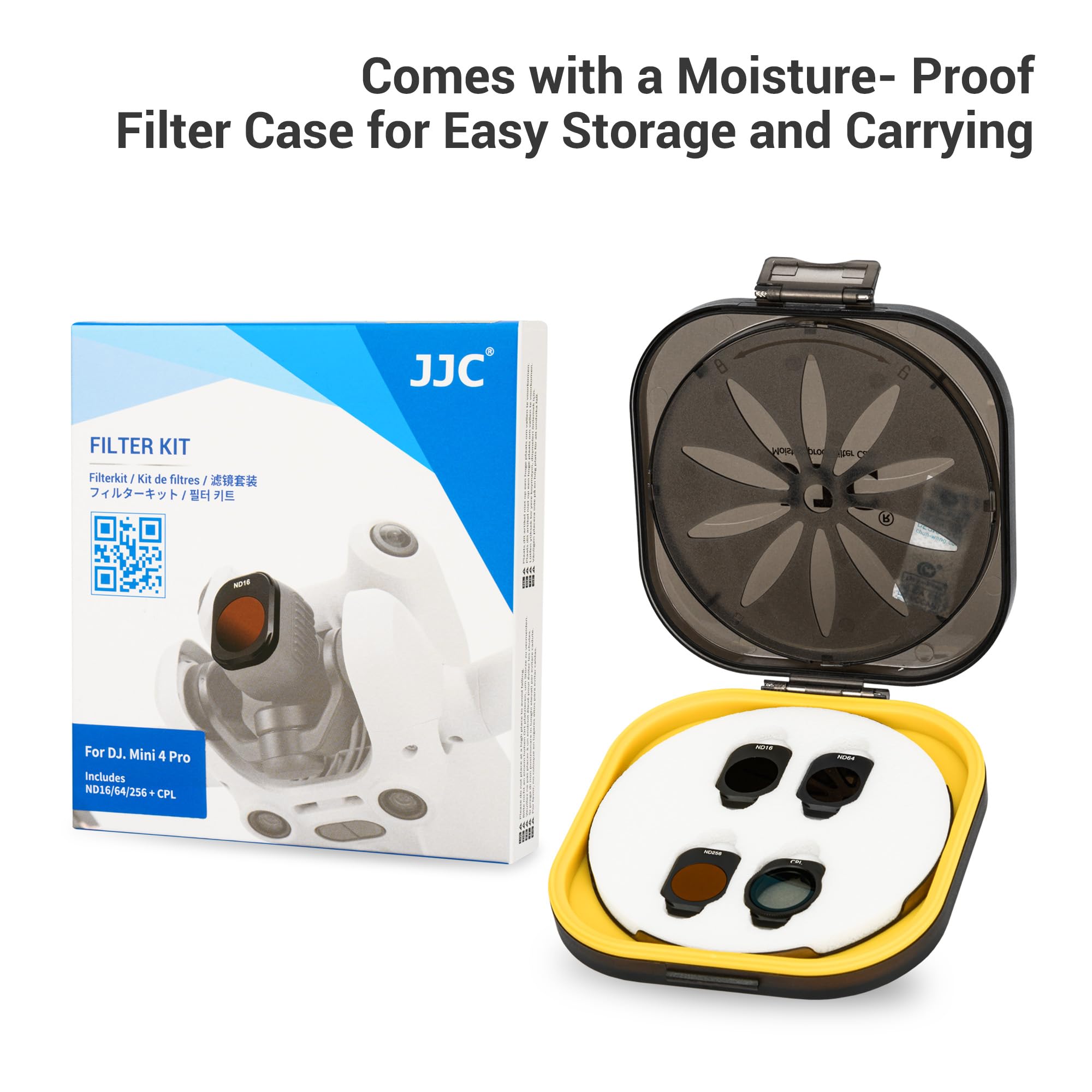 JJC ND CPL Filter Kit für DJI Mini 4 Pro, 4er Pack ND16 ND64 ND256 Neutraldichte Fest Graufilter Cirkular Polarisations Polfilter, Mehrfach Beschichtete Tragbare ND Filter Mini 4 Pro Drohnen Zubehör