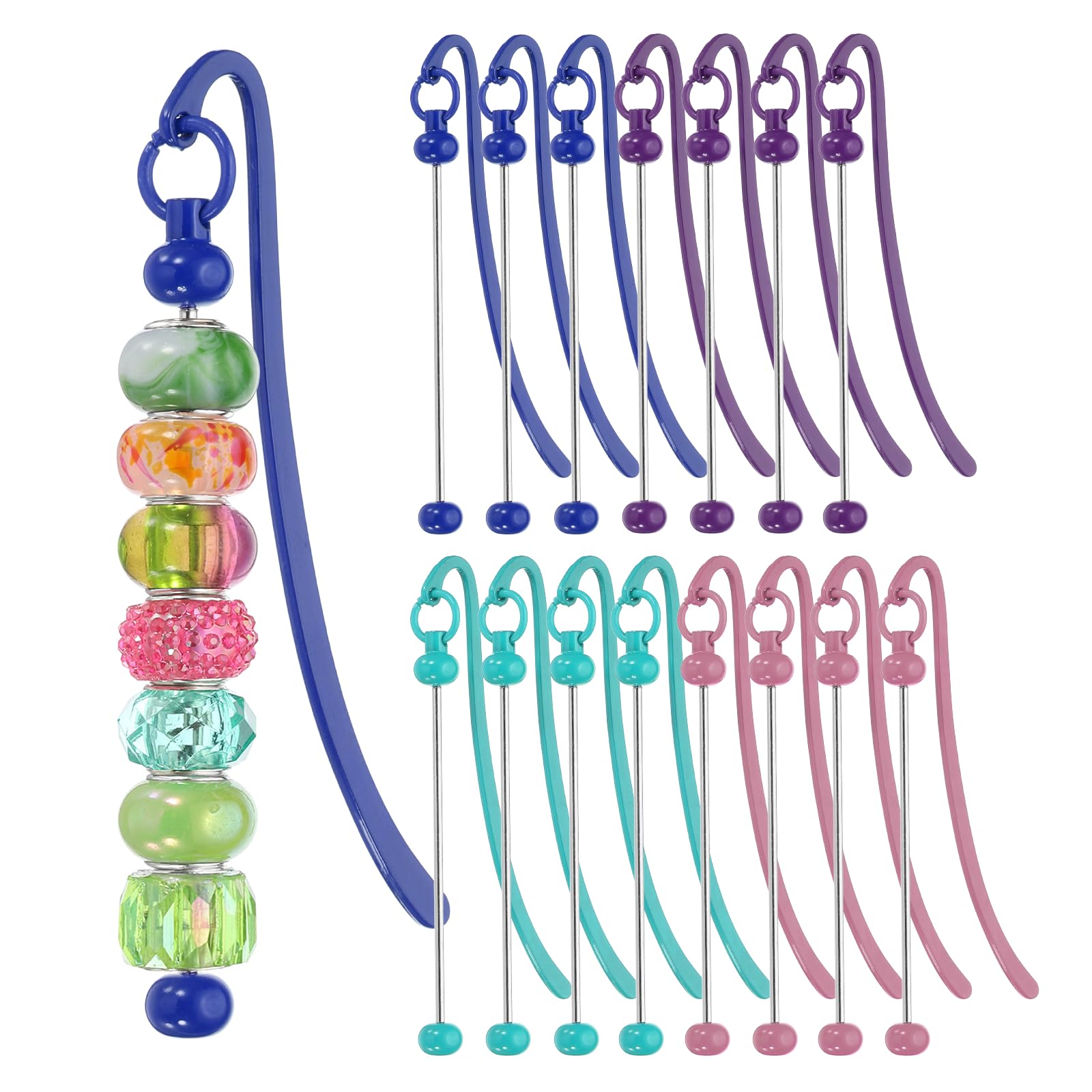PATIKIL 16 Pcs Beadable Bookmarks, DIY Metal Blank Bar Bookmark Bead Craft Jewelry Pendant Charm Book Mark for Gift Teacher Office Supplies Home Crafts, Elegant Colors