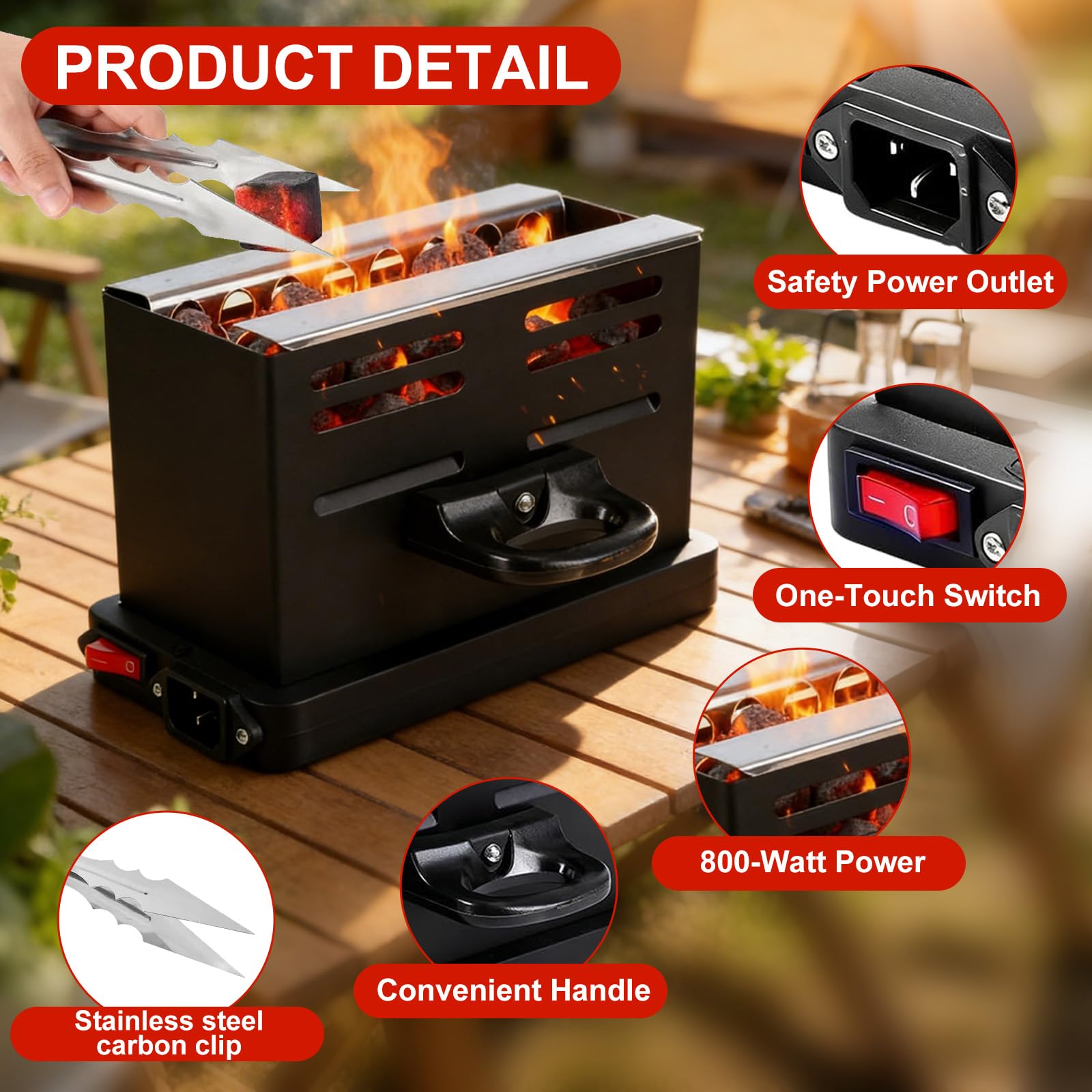Kohleanzünder Elektrischer, 800W Holzkohle Elektrischer Kohlegrill Anzünder mit Zange, Kleiner Grillanzünder mit Kabel & Griff, Kohlegrill Zubehör für Outdoor Herd Grill