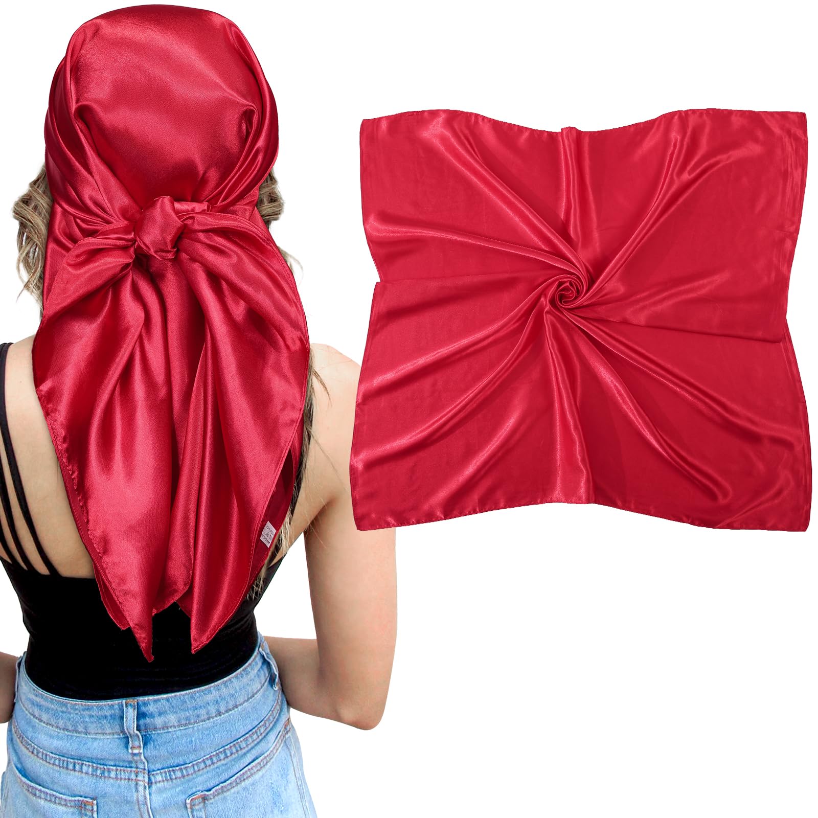 AWAYTR35" Large Square Satin Head Scarf - Silk Hair Scarf Square Hair Bandanas Large Scarf Sleeping Head Wraps for Women
