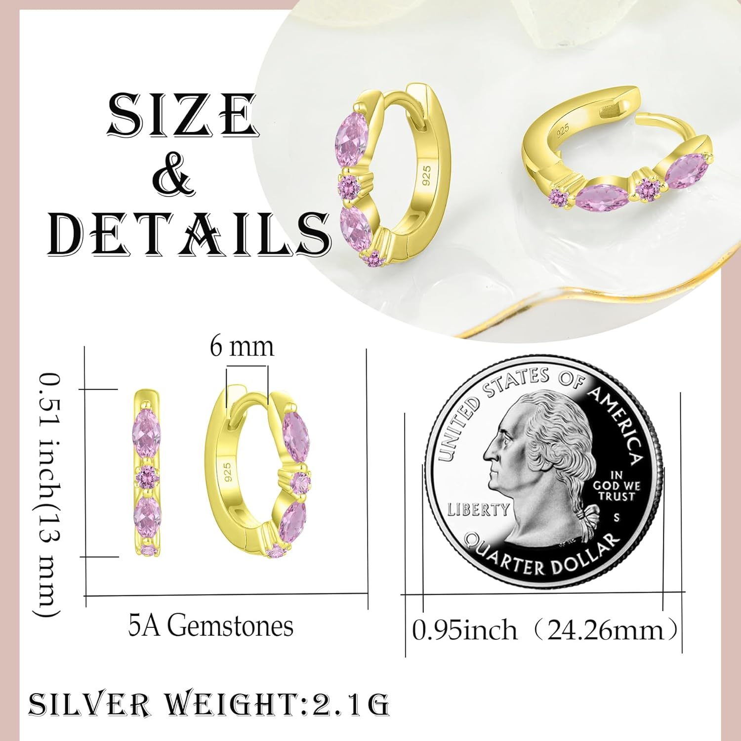 Small Huggie Hoop Earrings 925 Sterling Silver with Cubic Zirconia Cartilage Piercing Hoop Earring, 18K Gold Plated Jewelry Gift for Women