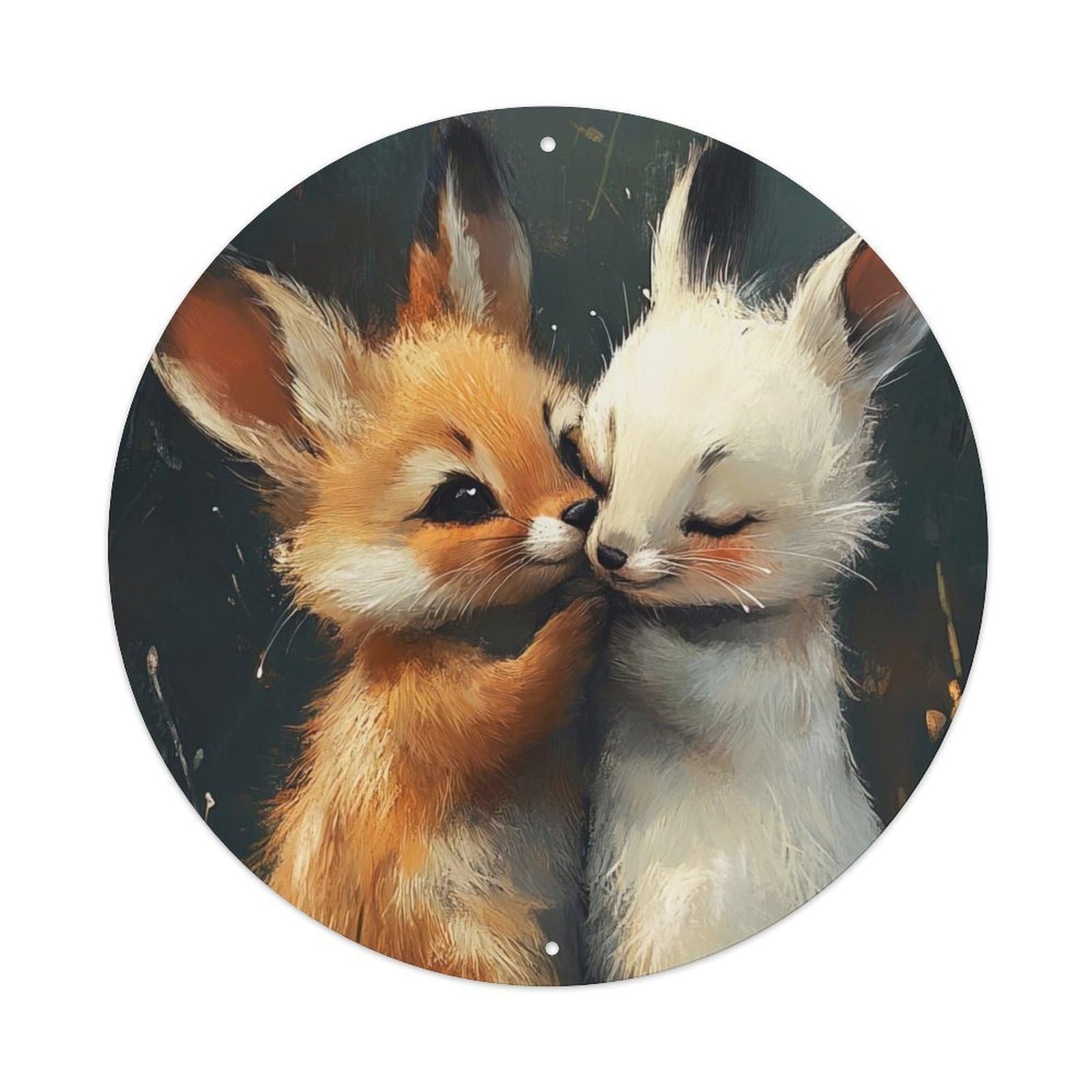 Animal Artwork Two Little Foxes Vintage Metal Tin Sign Plaque Wall Decor for Cafe, Club Bar, Office, Garden Metal Poster 8x8Inch