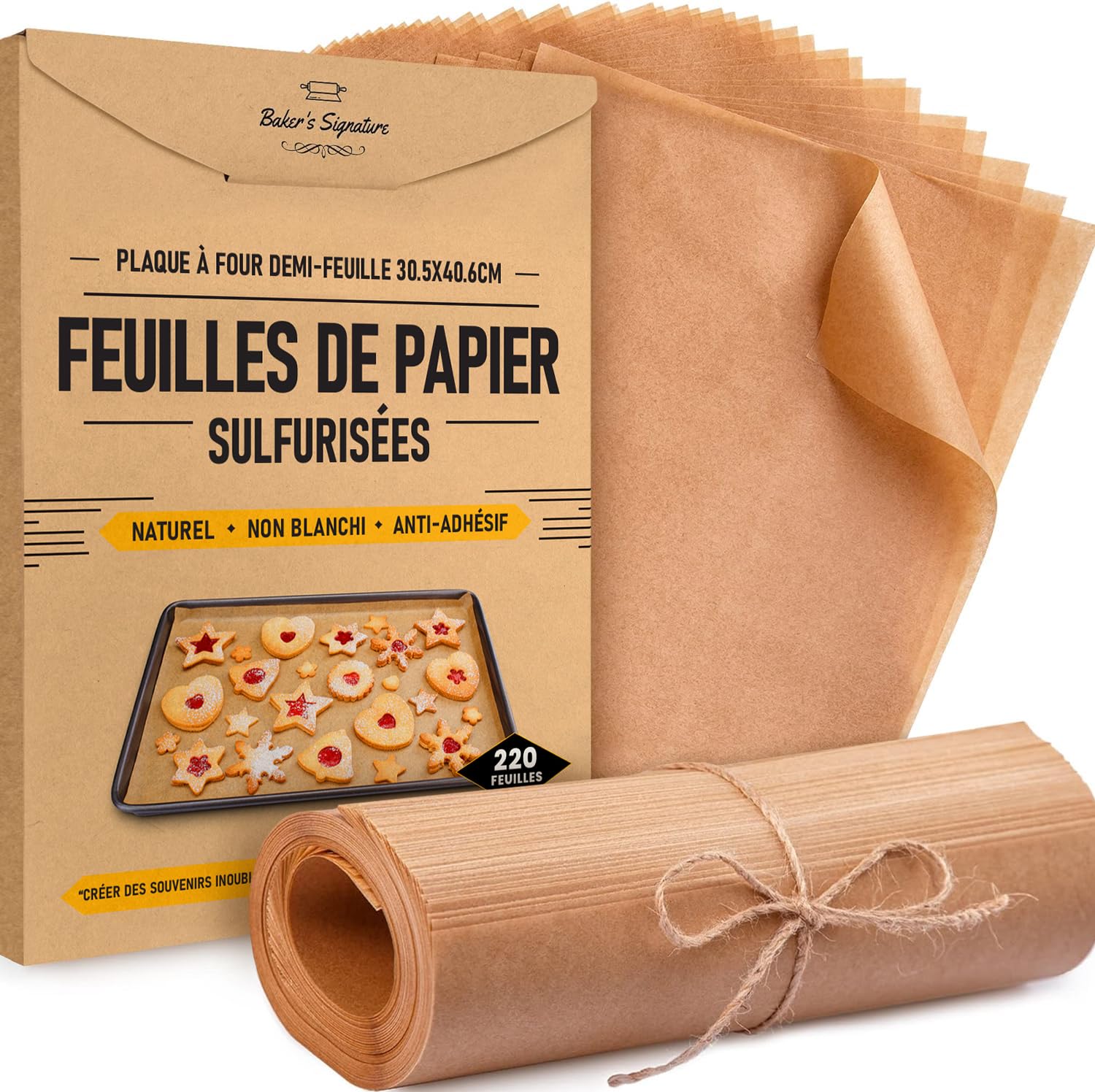 Baker's Signature - Papier Sulfurisé 220 Feuilles - Format Demi 30x41cm, Antiadhésif pour la Cuisson, la Cuisine & la Rôtisserie - Facile à Utiliser & à Nettoyer