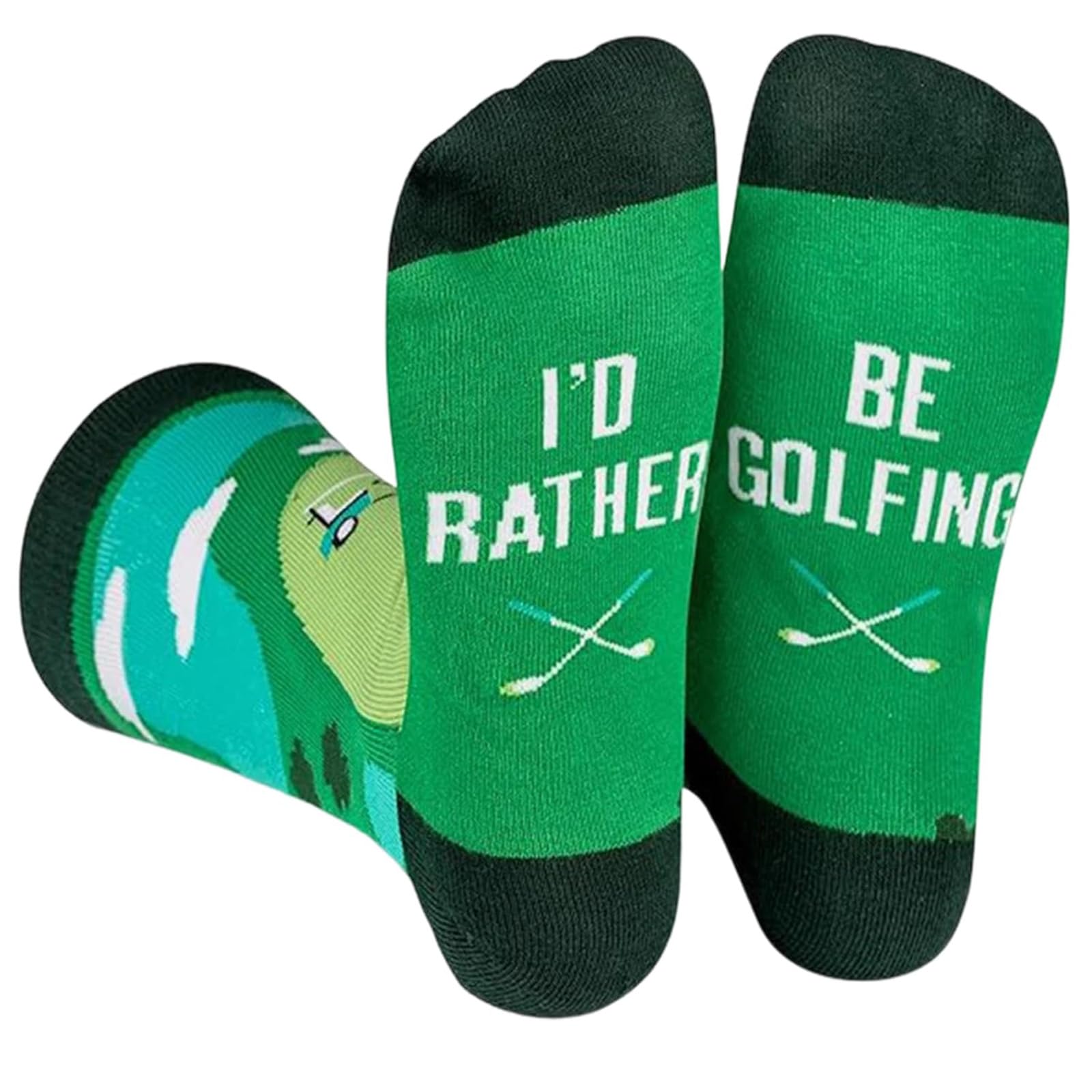 Funny Golf Socks : Novelty Golfer Socks Gift for Men, Cotton Crew Socks with Golf Prints, Birthday Gag Gift for Dad Husband Teen Golfers - Perfect for Golf Party & I‘D RATHER BE GOLFING (green)