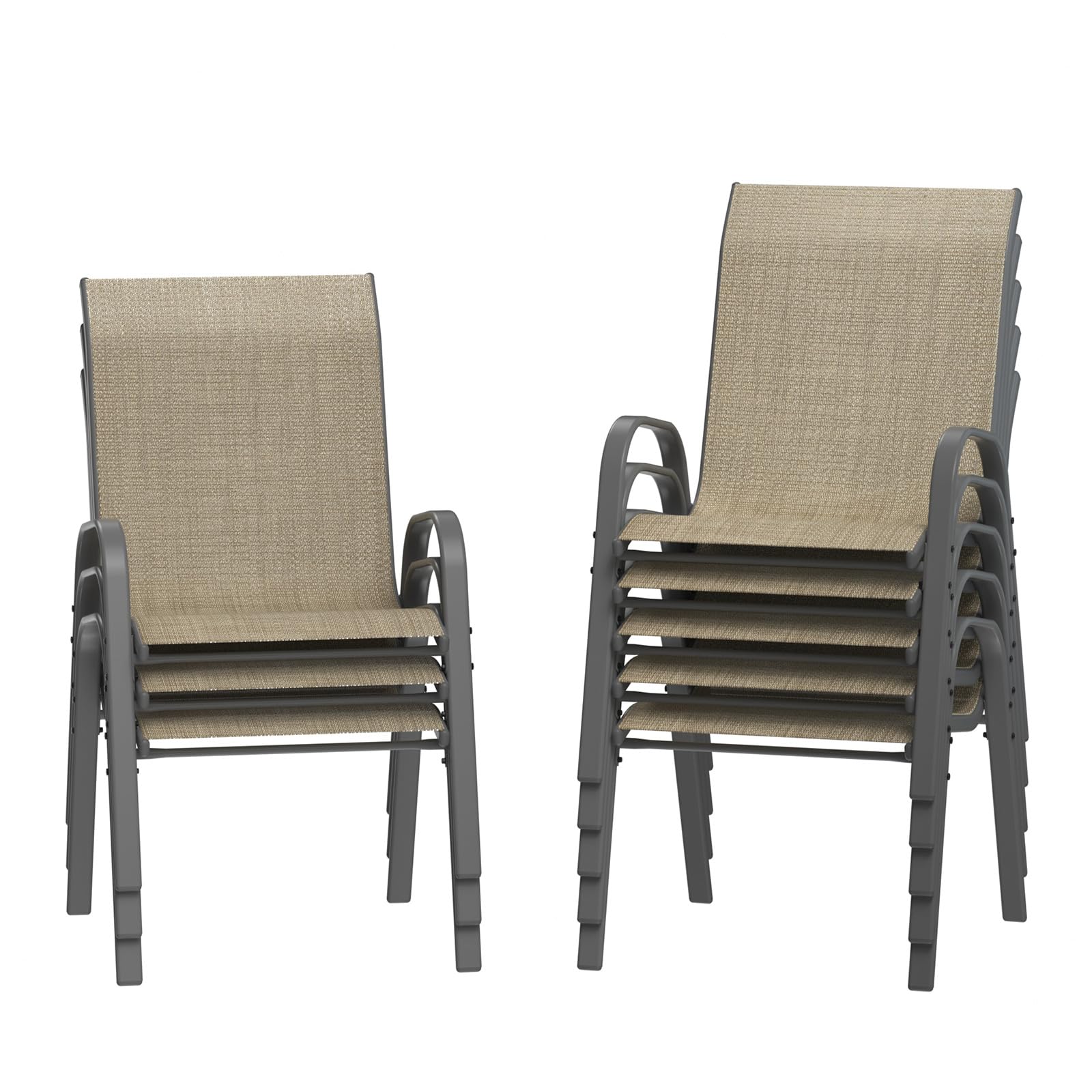 Amopatio Patio Chairs Set of 8, Outdoor Stackable Dining Chairs for All Weather, Brown, Breathable Garden Outdoor Furniture for Backyard Deck