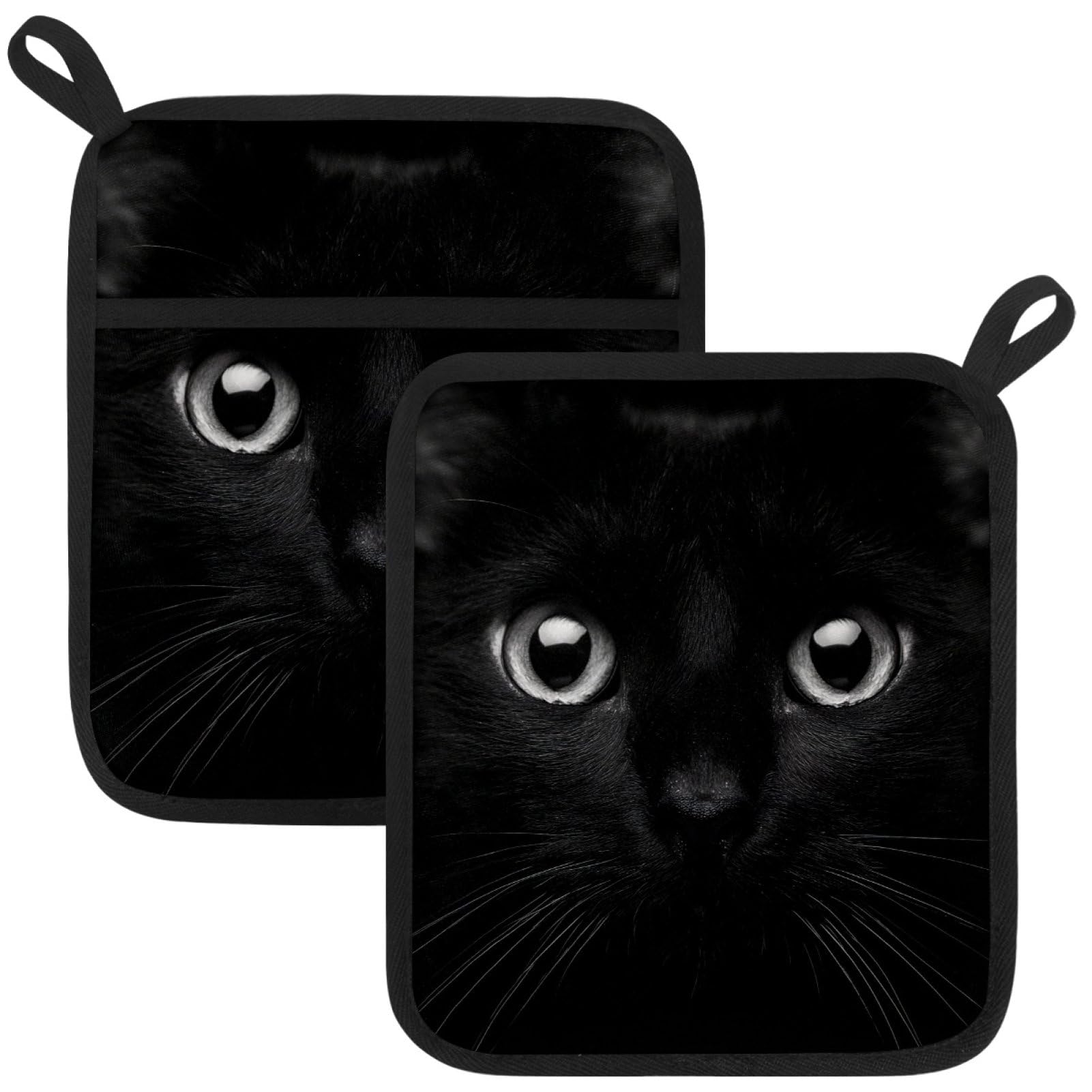 VAPOKF Cat Pot Holders with Pocket for Kitchen Heat Resistant Potholders Large Polyester-Cotton Square Oven Mitts Set