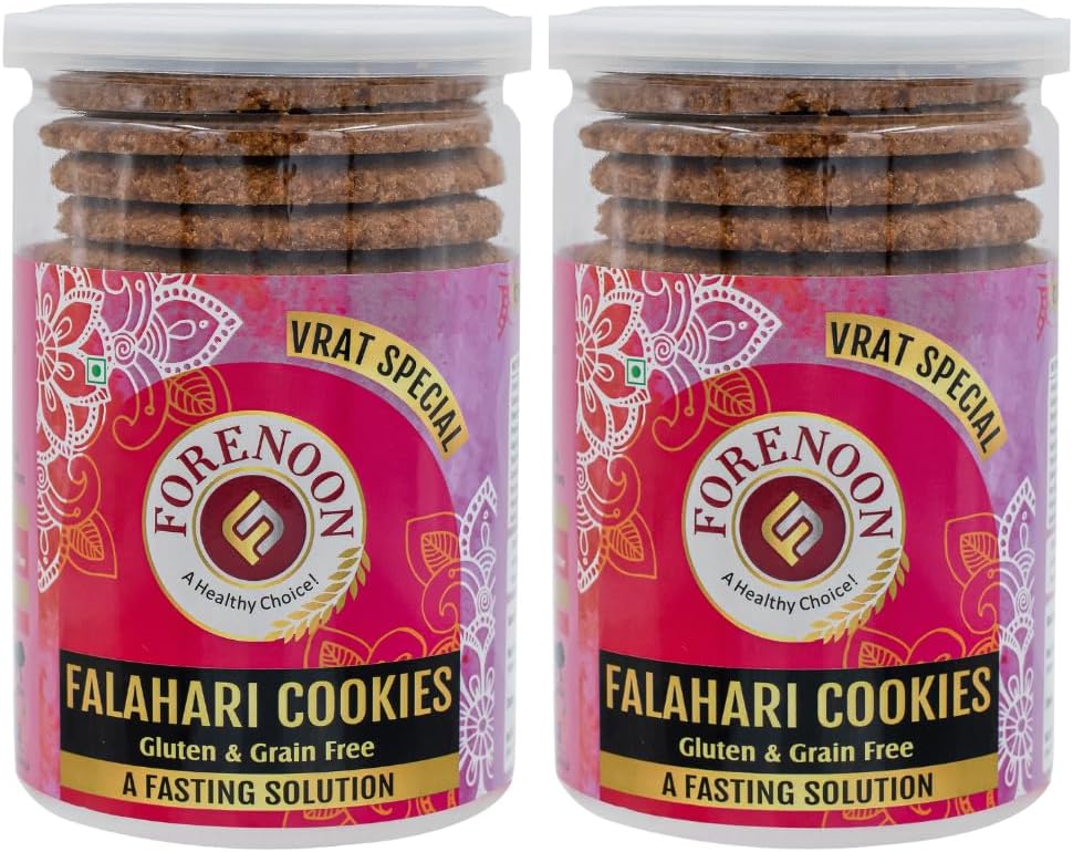 Fore Noon Navratri Vrat Friendly Rajgira Cookies | Falahari Biscuit with Amaranth Flour, Coconut, Cow Ghee & Sendha Namak (Rock Salt) | Grain-Free & Gluten-Free Farali Treat for Ekadashi, Purnima, Amavasya, Pradosh, Shivratri, Janmashtami, Ganesh Chaturthi | Healthy Low Calorie Digestive Upwas Munch | Pack of 2, (178 grams X 2)