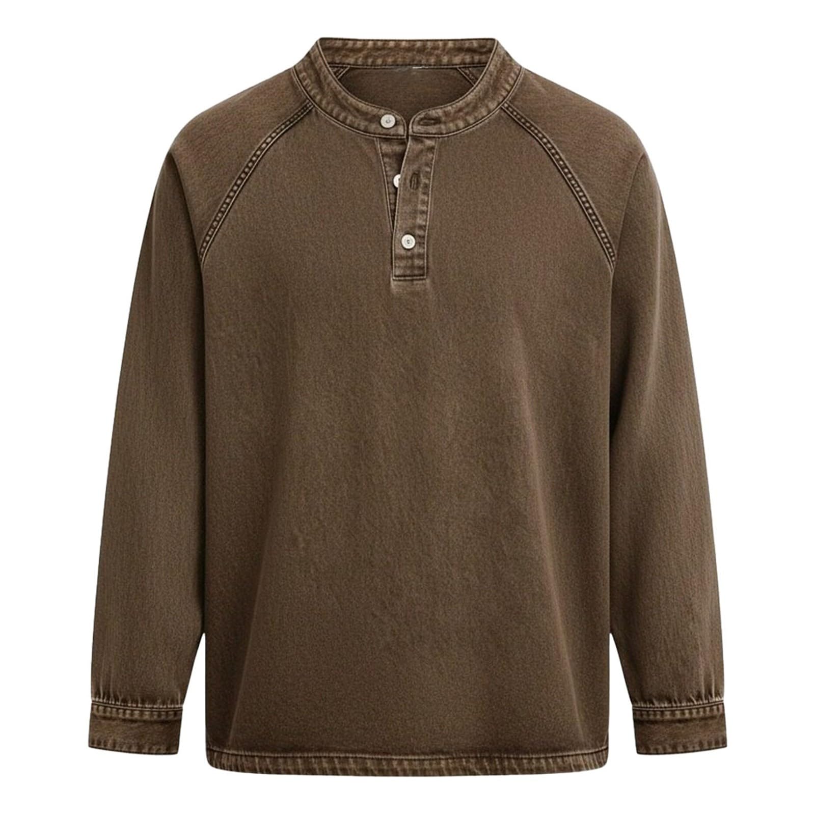 Herren Langarmshirts Henley Shirt Crew Neck Vintage Longsleeve Gewaschen Sommerhemd Herren Langarm T-Shirt Atmungsaktiv Comfort Outdoorshirts