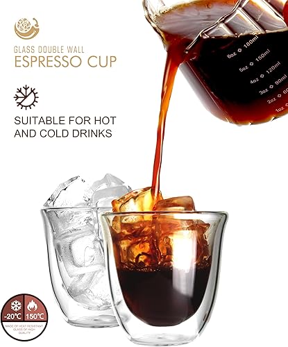 Miniatura 4 de Tuksik Juego de 4 tazas de café expreso de vidrio de 4 onzas, tazas pequeñas de capuchino, vasos transparentes aptos para microondas y lavavajillas,