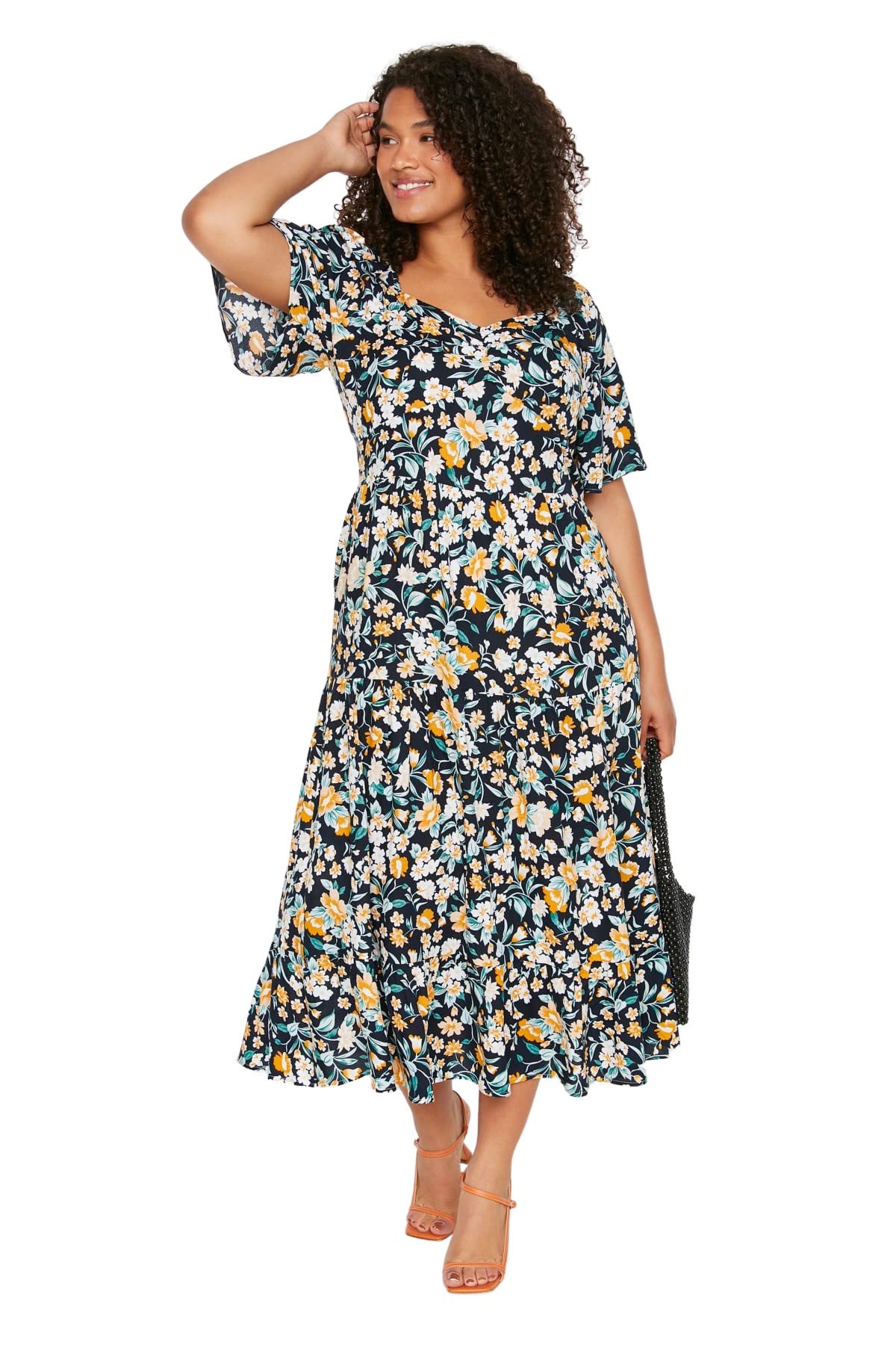 Trendyol FeMan Plus Size Maxi Basic Relaxed fit Woven Plus Size Dress Navy Blue
