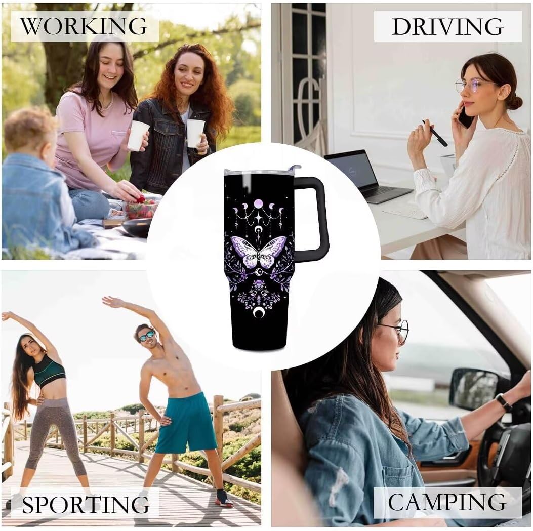 40 oz Gothic Tumbler with Handle and Straw Travel Mug Water Bottle, Stainless Steel Insulated Coffee Cup with Lid and Straw, Birthday Gifts