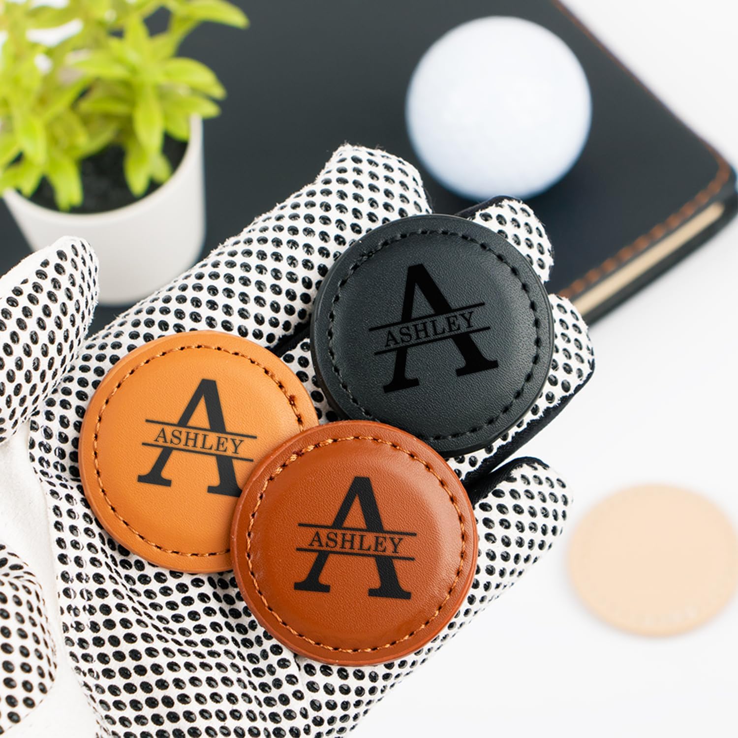 Personalized Golf Ball Markers(Set of 2) - Monogrammed Initial Leather Custom Golf Markers for Golf Sports,Funny Golf Ball Markers Golf Lovers Gift