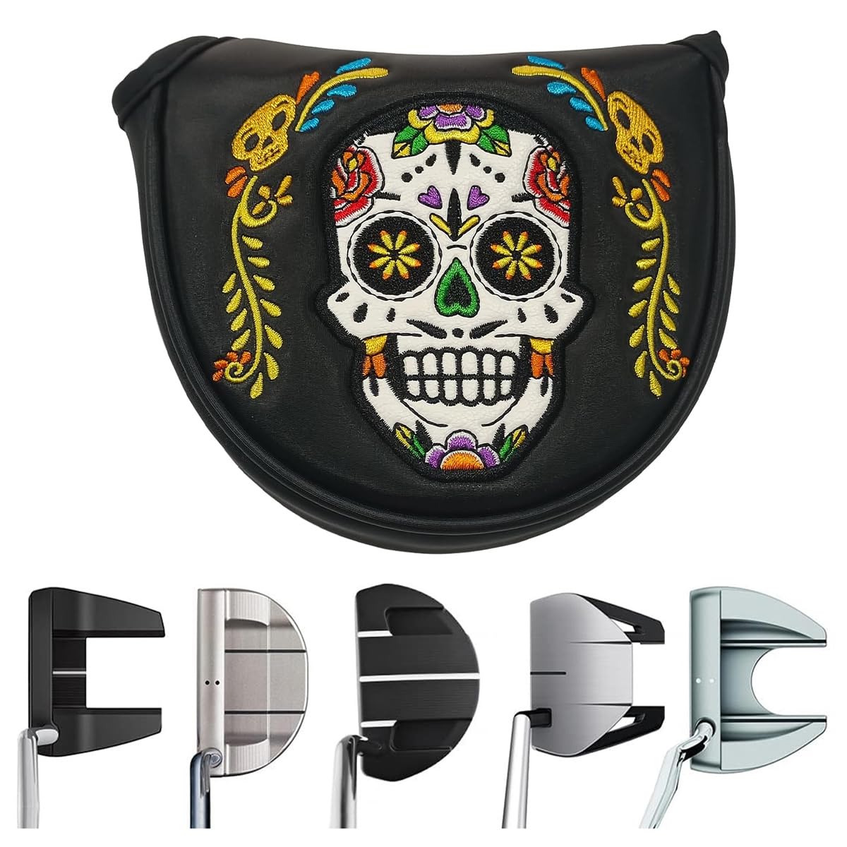 Qury Funda para Cabeza de Palo de Golf con diseño de Calavera de Esqueleto Divertido, Cierre magnético, Color Negro