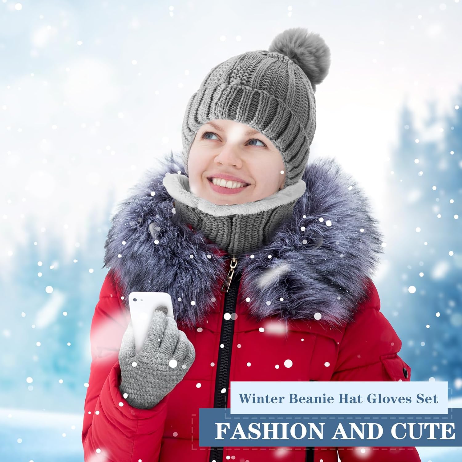 Suhine 18 Pcs Winter Beanie Hat Scarf Gloves Set for Men Women Fleece Knit Beanie Hat Neck Warmer Touchscreen Gloves Set - Image 4