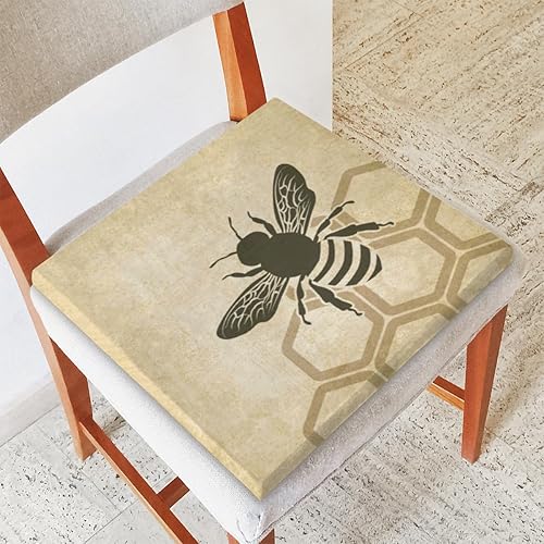 Chair Cushion 1 Pack Bee Old Memory Foam Seat Cushion Vintage Honey Bee Removable Square Chair Pads for Kitchen Dining Office Chairs and Car Seats,