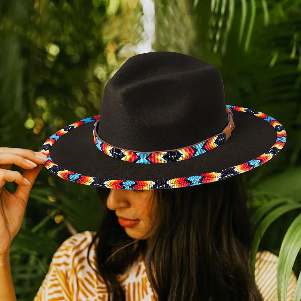 Native American Handmade Fedora Hats with Hatband Beaded Brim from