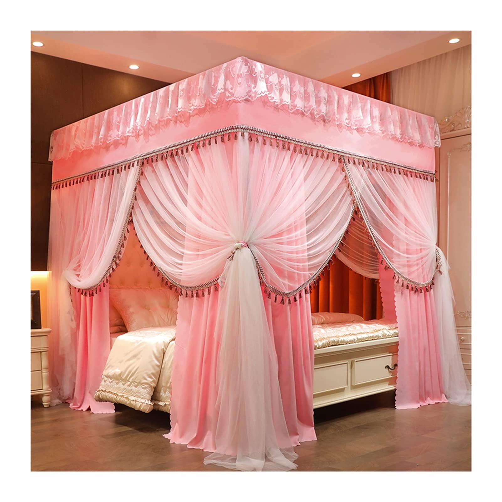 GTHTUHFD Bed Canopy Bedroom Mosquito Net, Household Luxury Bed Curtain With Bracket, Shading & Dustproof Bed Canopy