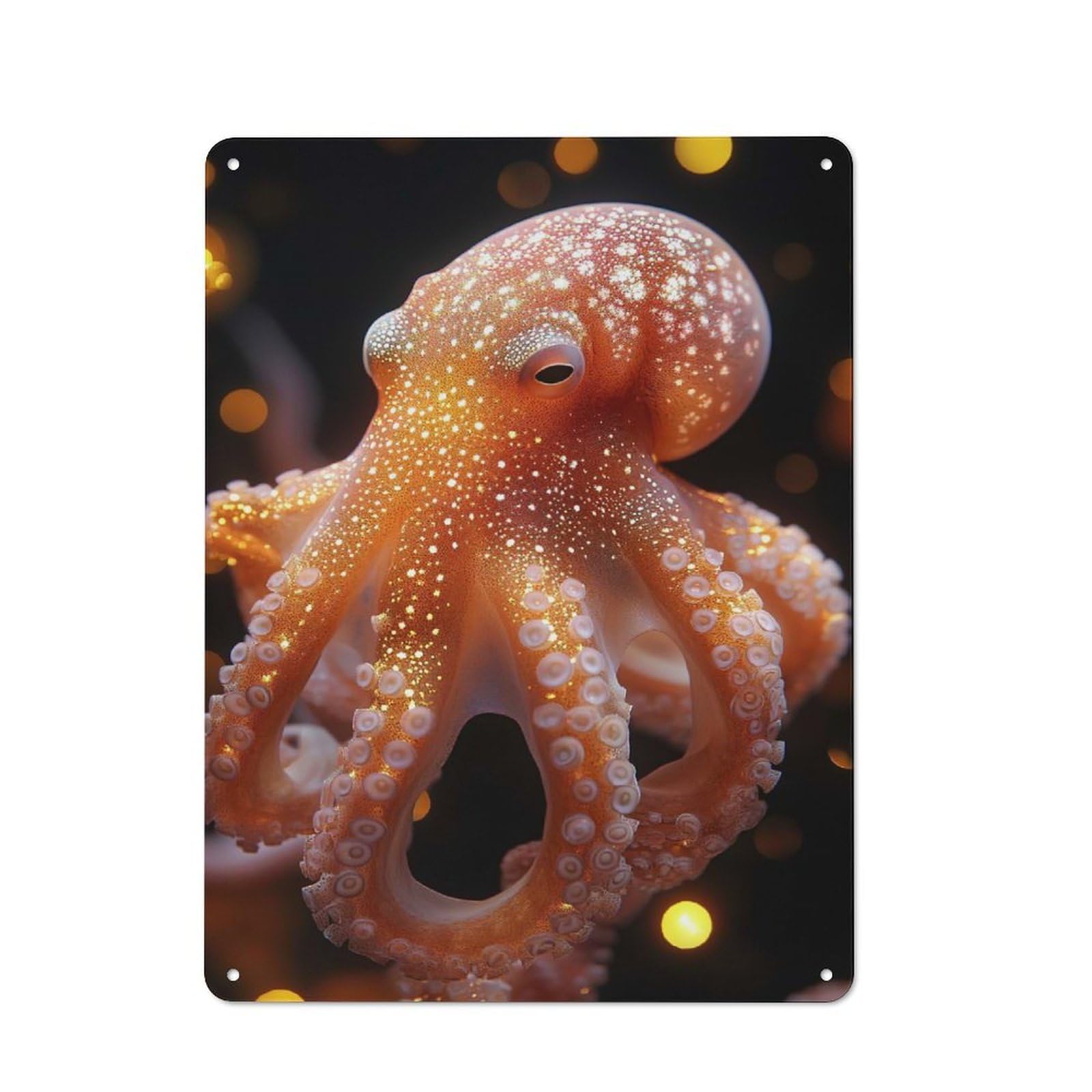 Glowing Orange Octopus Portrait Decorative Metal Sign 40x30cm, Country Style Bistro Wall Plaque for Kitchen, Cafe, Pantry Or Dining Room